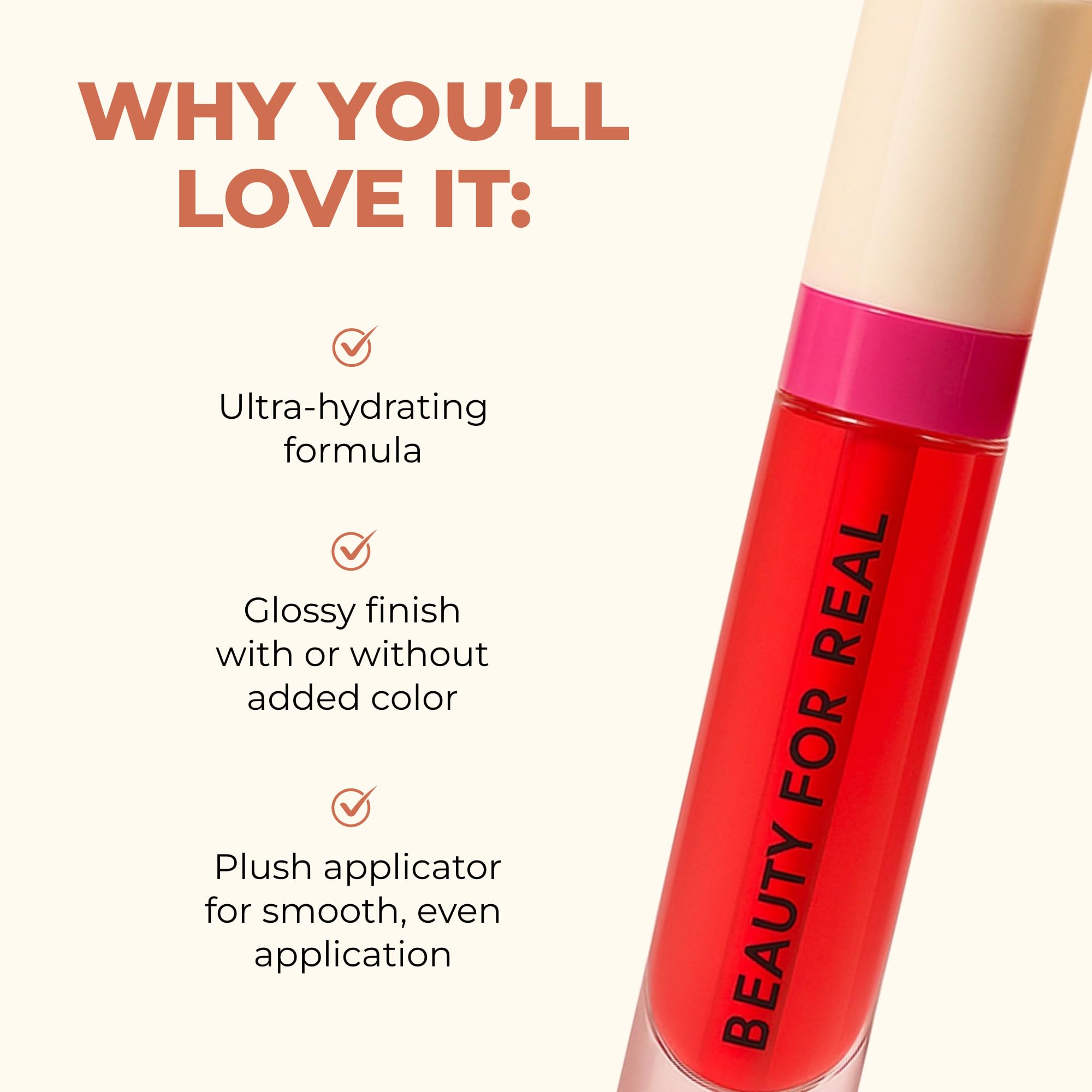 Beauty For Real Lip Revival Hi-Shine Lip Oil enriched with mango seed oil, jojoba, and aloe.