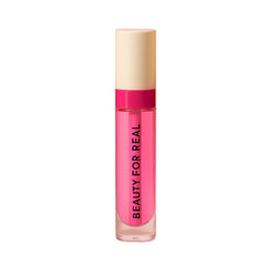 Beauty For Real Lip Revival Hi-Shine Oil bottle with transparent pink finish for hydrating shine.
