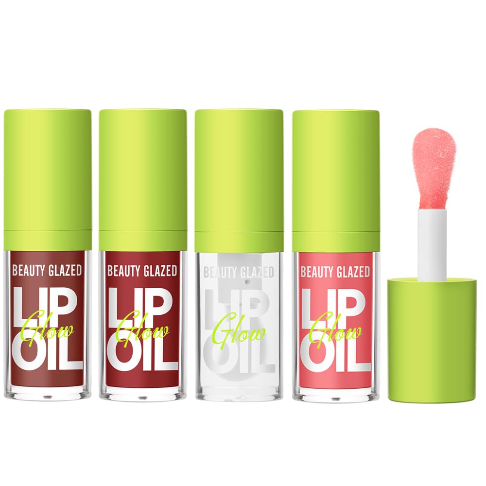 Beauty Glazed lip oil application with big brush head for precise, even coverage and gloss.