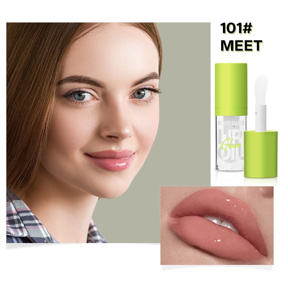 Beauty Glazed lip oil close-up reveals non-sticky feel for comfortable wear.