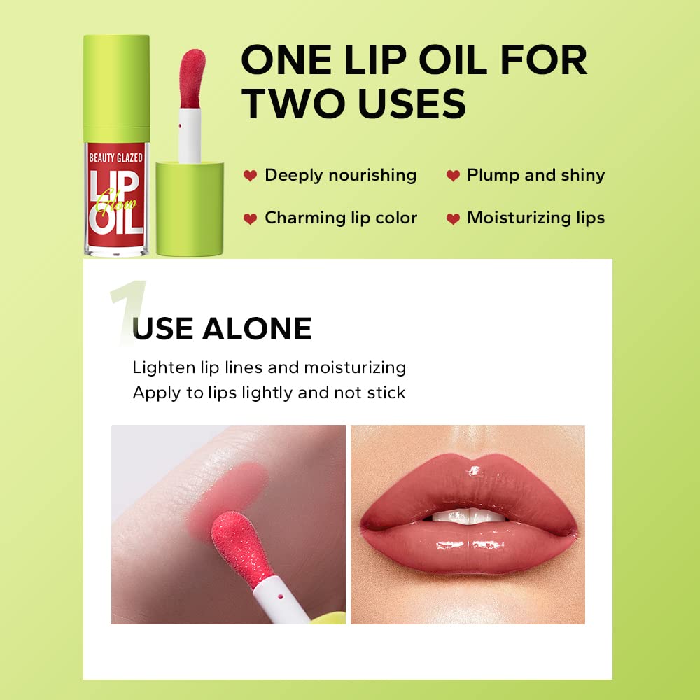 Beauty Glazed lip oil provides subtle tint and clear color.