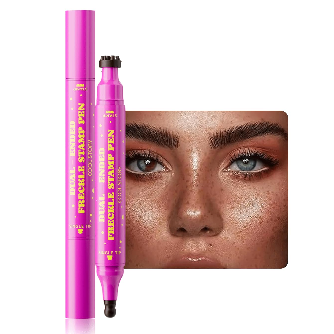 Beauty Glazed dual-ended freckle stamp for natural, seamless freckles.