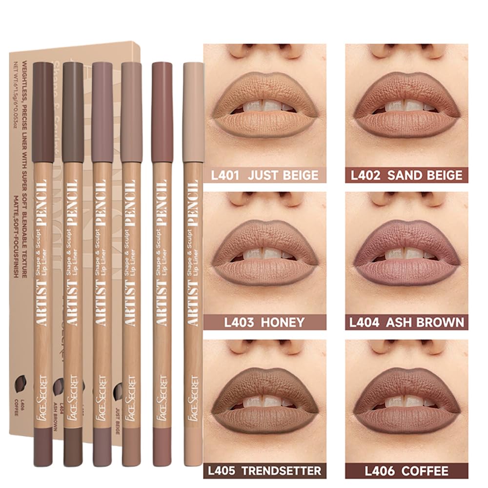 Beauty Glazed nude-brown lip liner set pencils closeup shows smooth texture and precise tips.