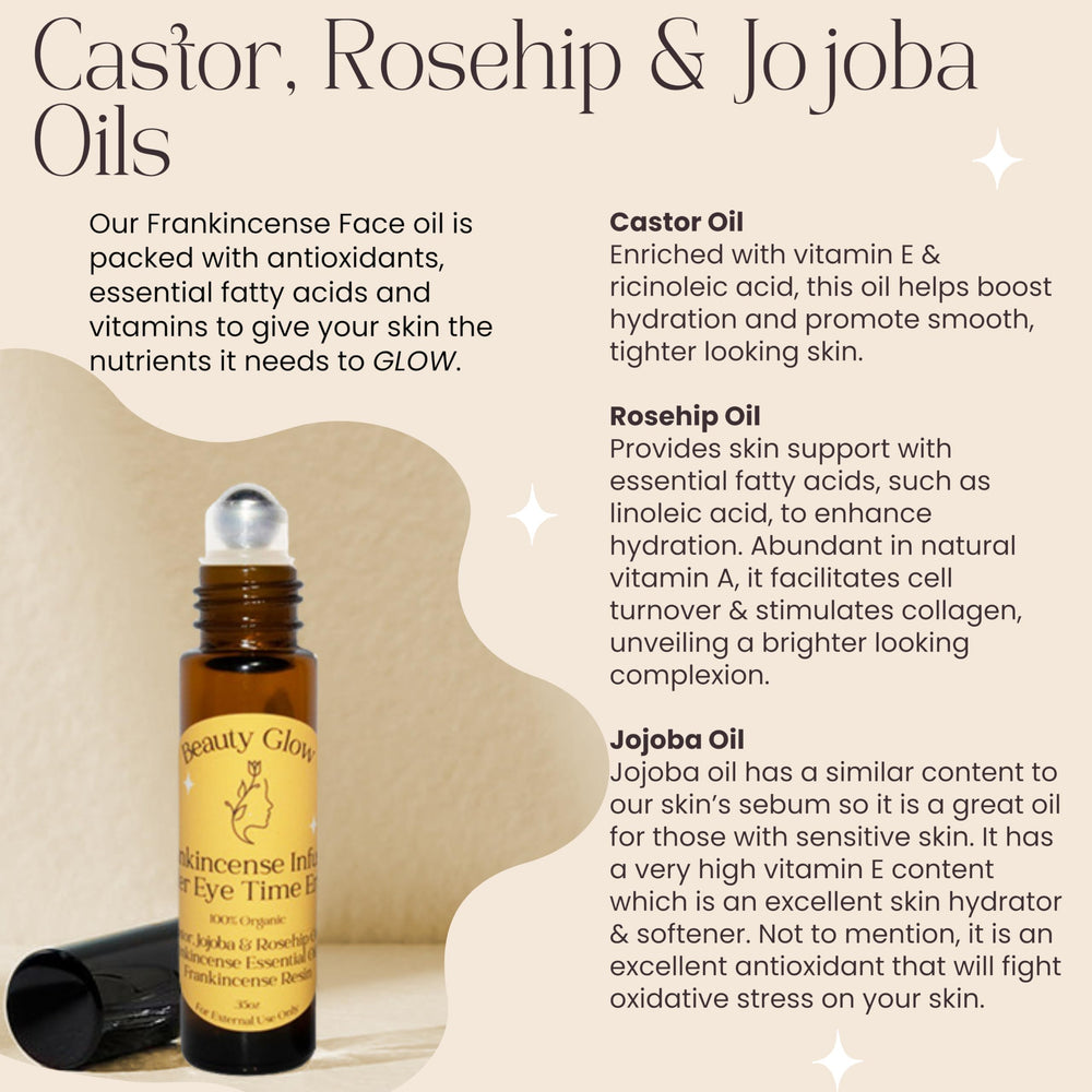 Beauty Glow Age Eraser castor oil drop hydrates for smoother skin.
