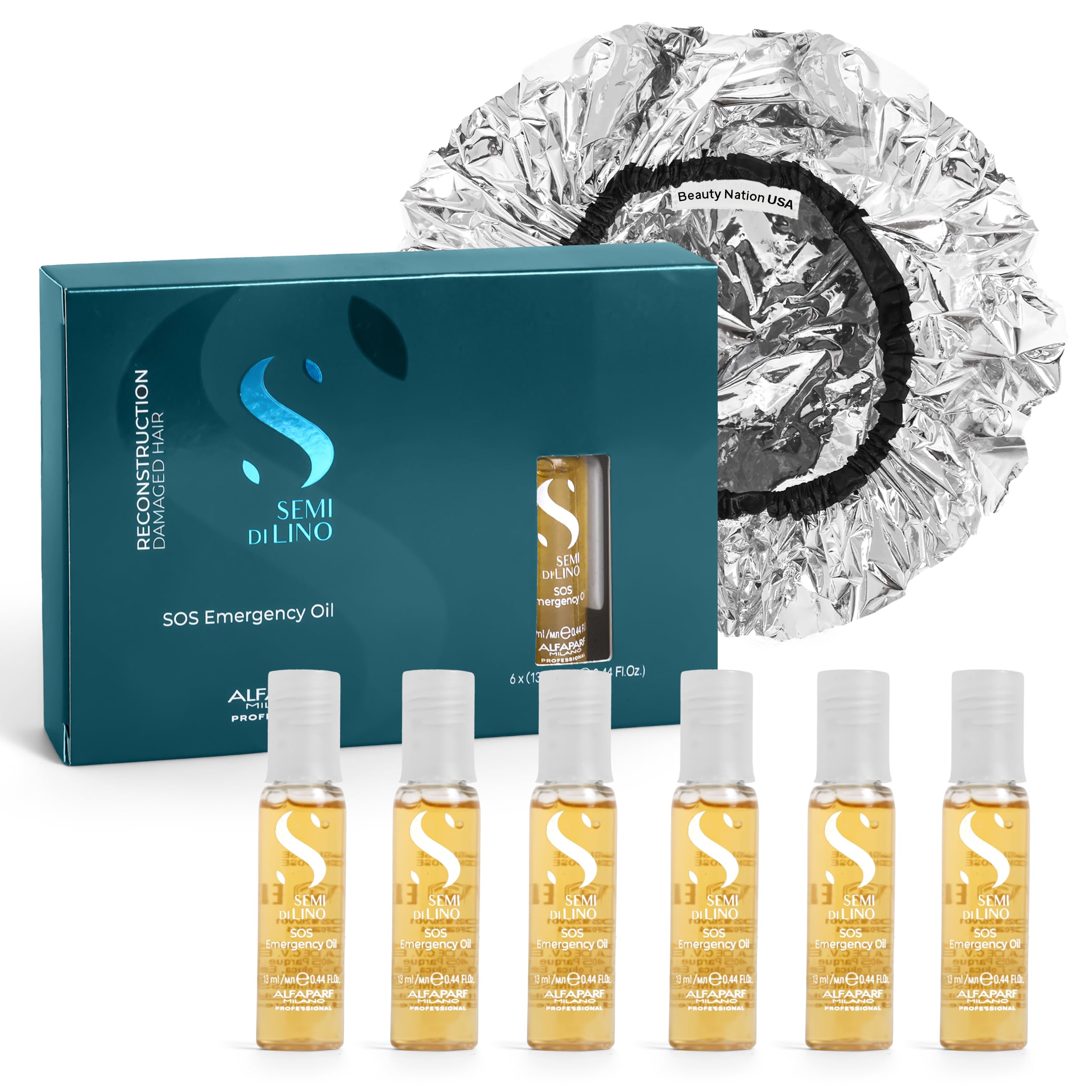 Alfaparf SOS Reconstruction oil vials pack for targeted hair repair by Beauty Nation USA.