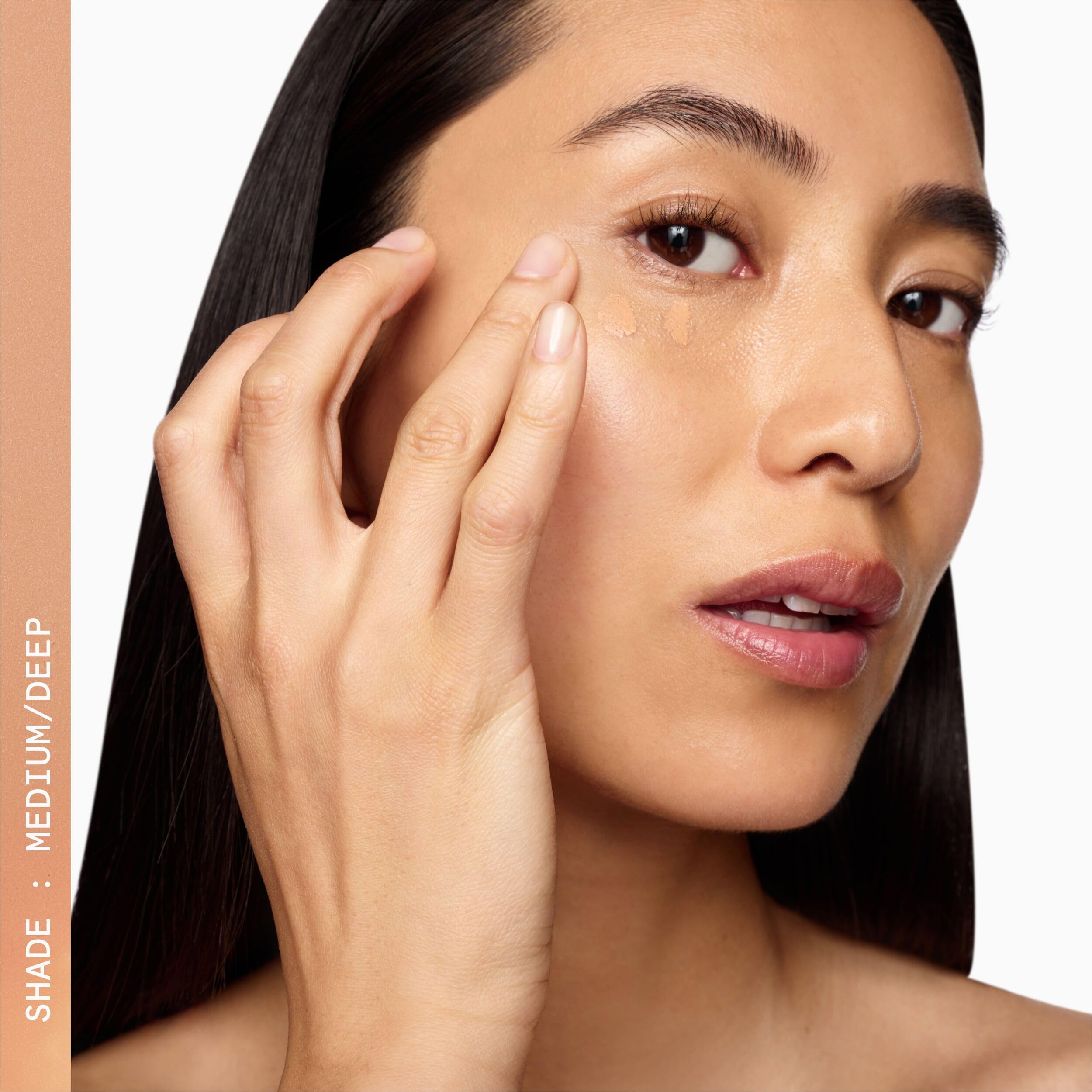 Before and after under-eye brightness with Beauty Pie corrector