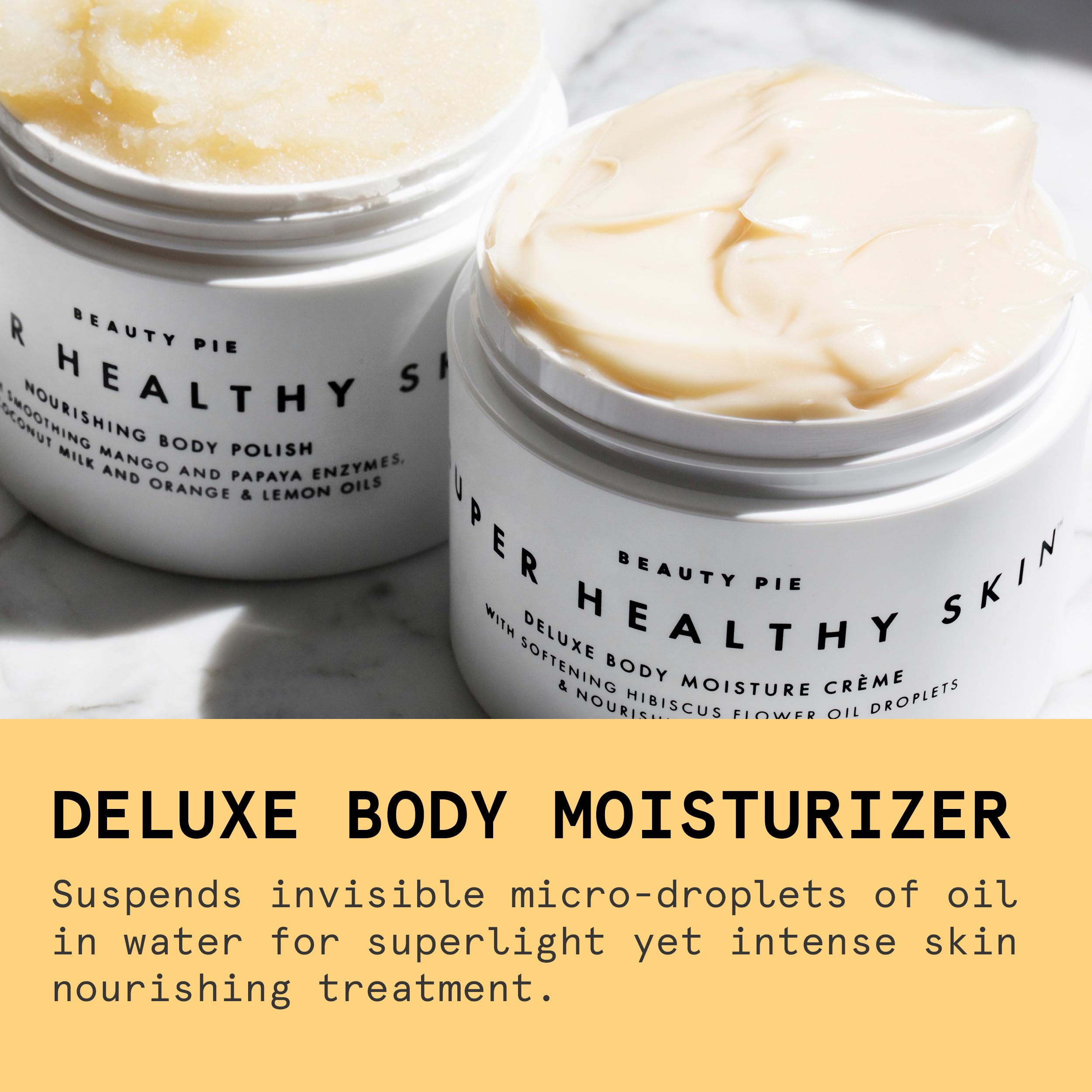 Beauty Pie Deluxe Body Creme texture closeup showing rich, non-greasy finish