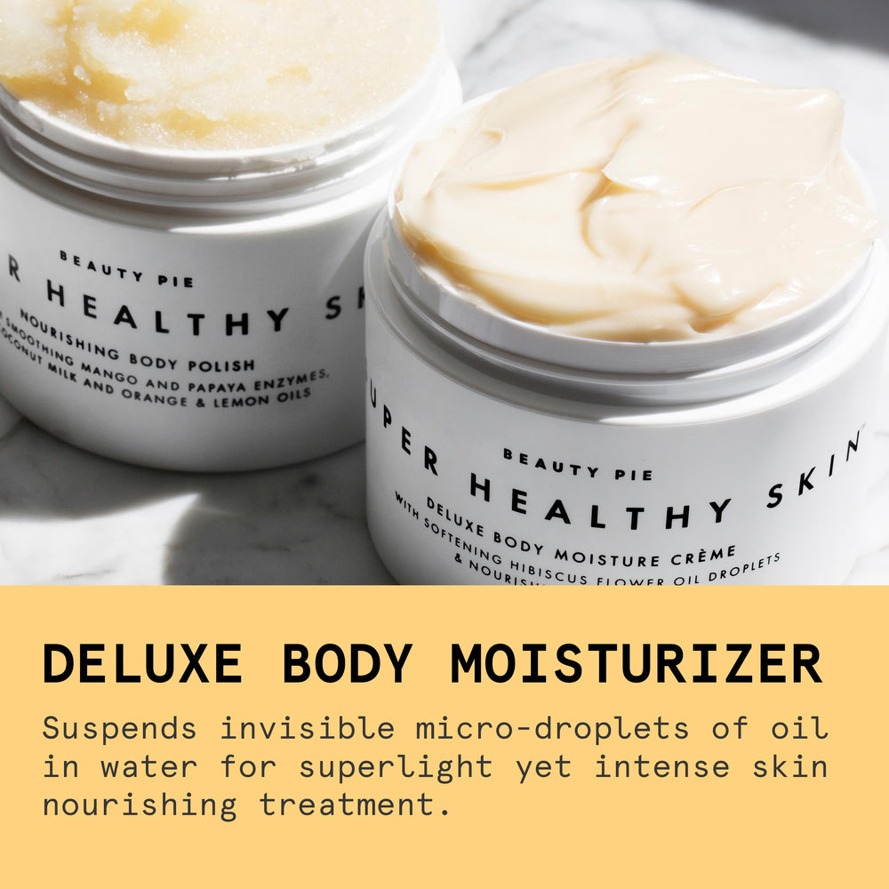 Beauty Pie Deluxe Body Creme texture closeup showing rich, non-greasy finish