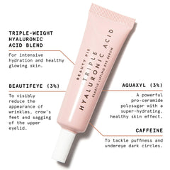 Applying Beauty Pie eye serum from inner to outer corner for de-puffing