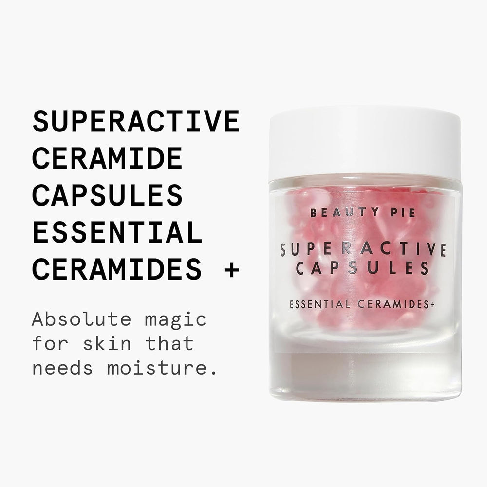 Beauty Pie Superactive capsules pack front, travel-friendly moisture capsules for on-the-go hydration.