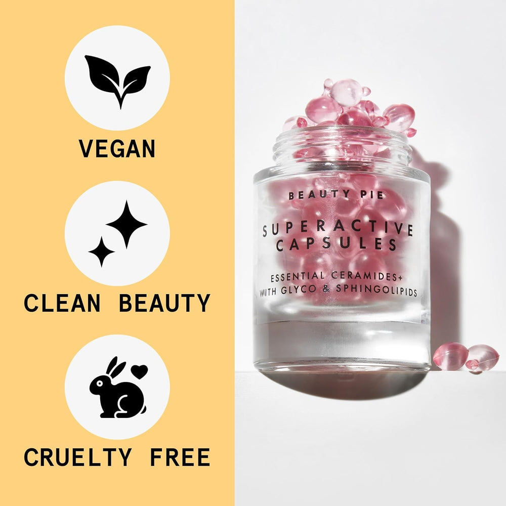 Beauty Pie Superactive capsules twist-open demonstrating easy daily use on face and neck.