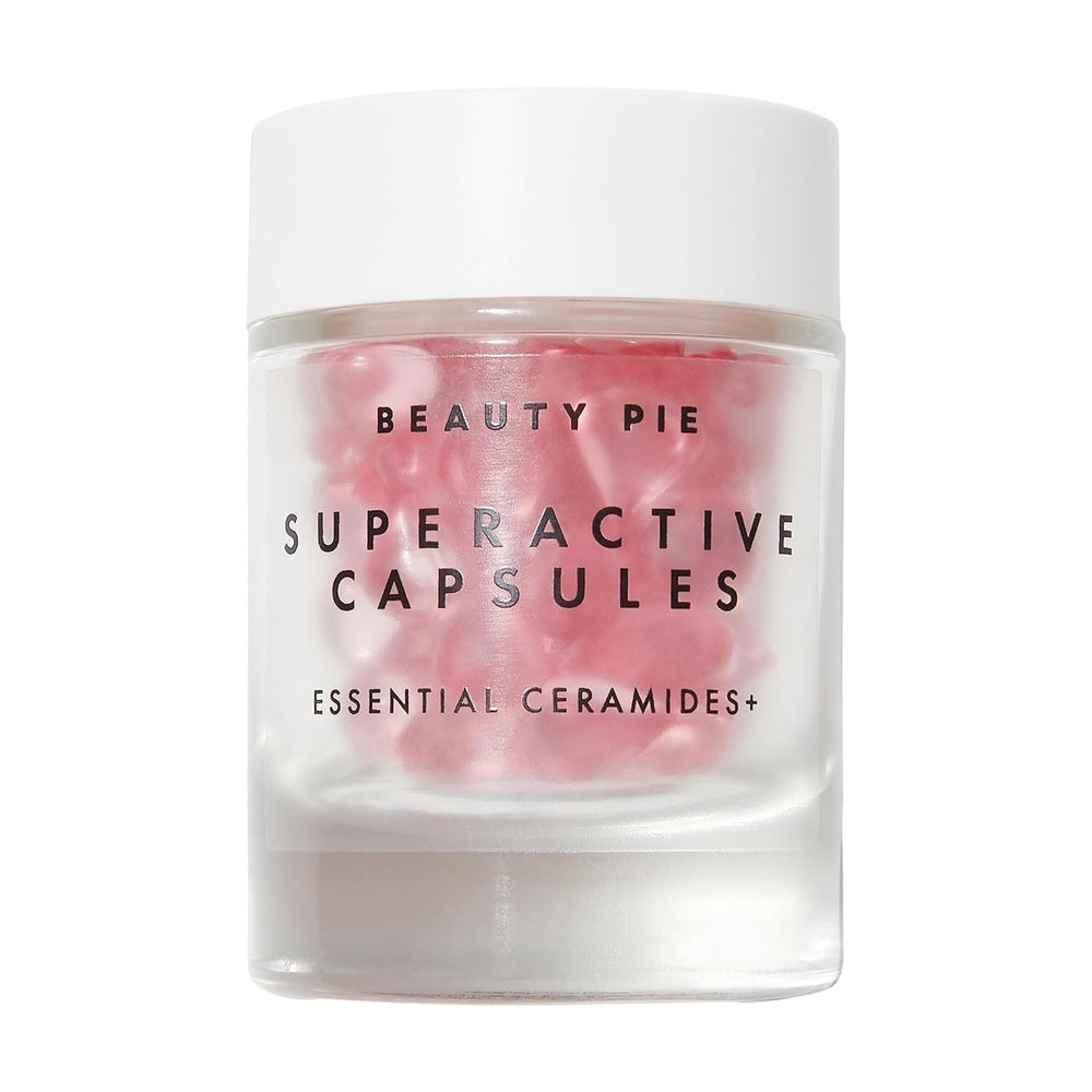Beauty Pie Superactive Ceramides bottle closeup highlighting moisture boost for nourished skin.