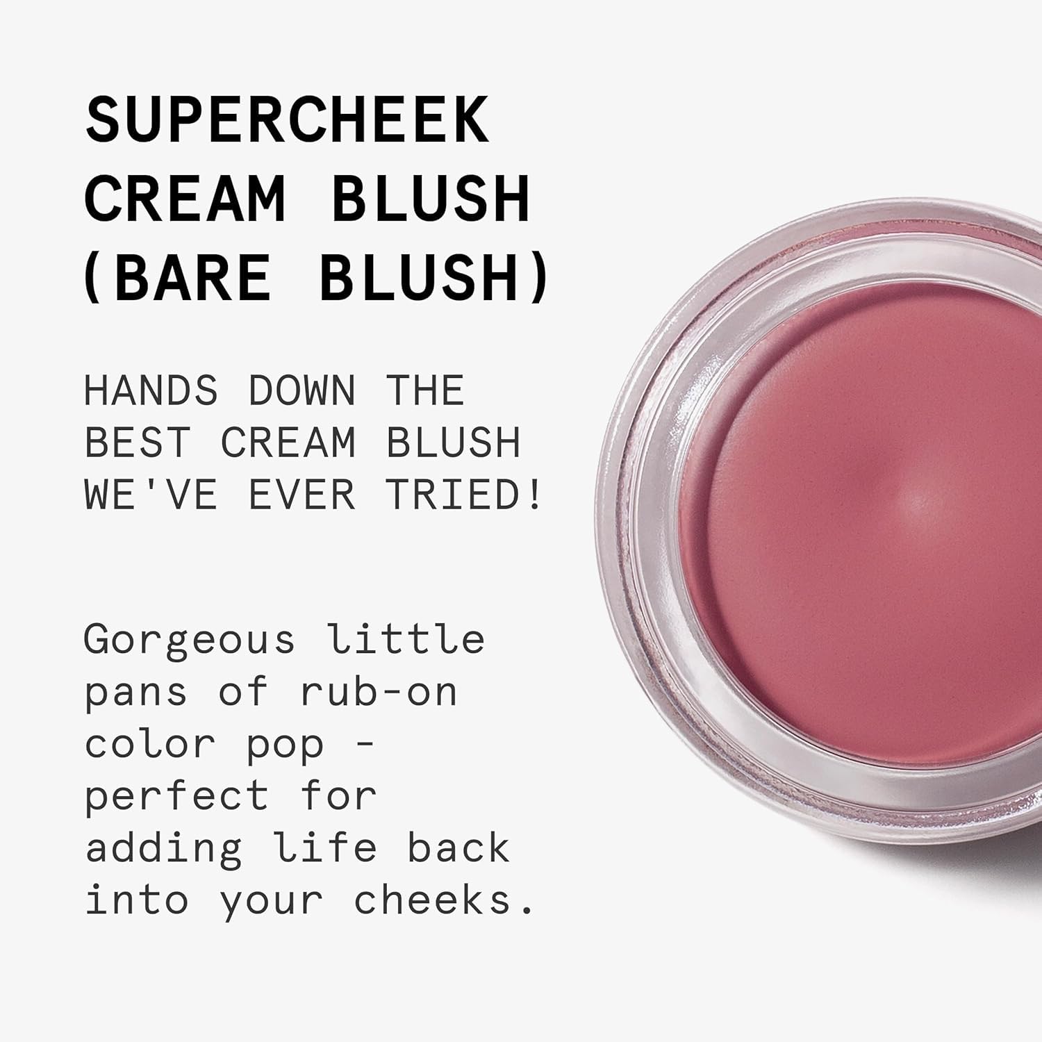 Beauty Pie Supercheek Cream Blush Bare Blush swatch on cheek for natural glow.