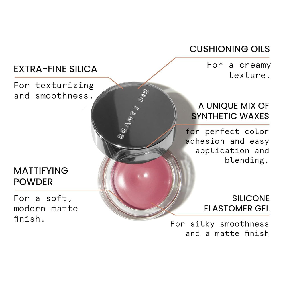 Beauty Pie Supercheek Cream Blush cushiony texture close-up shows soft matte finish.