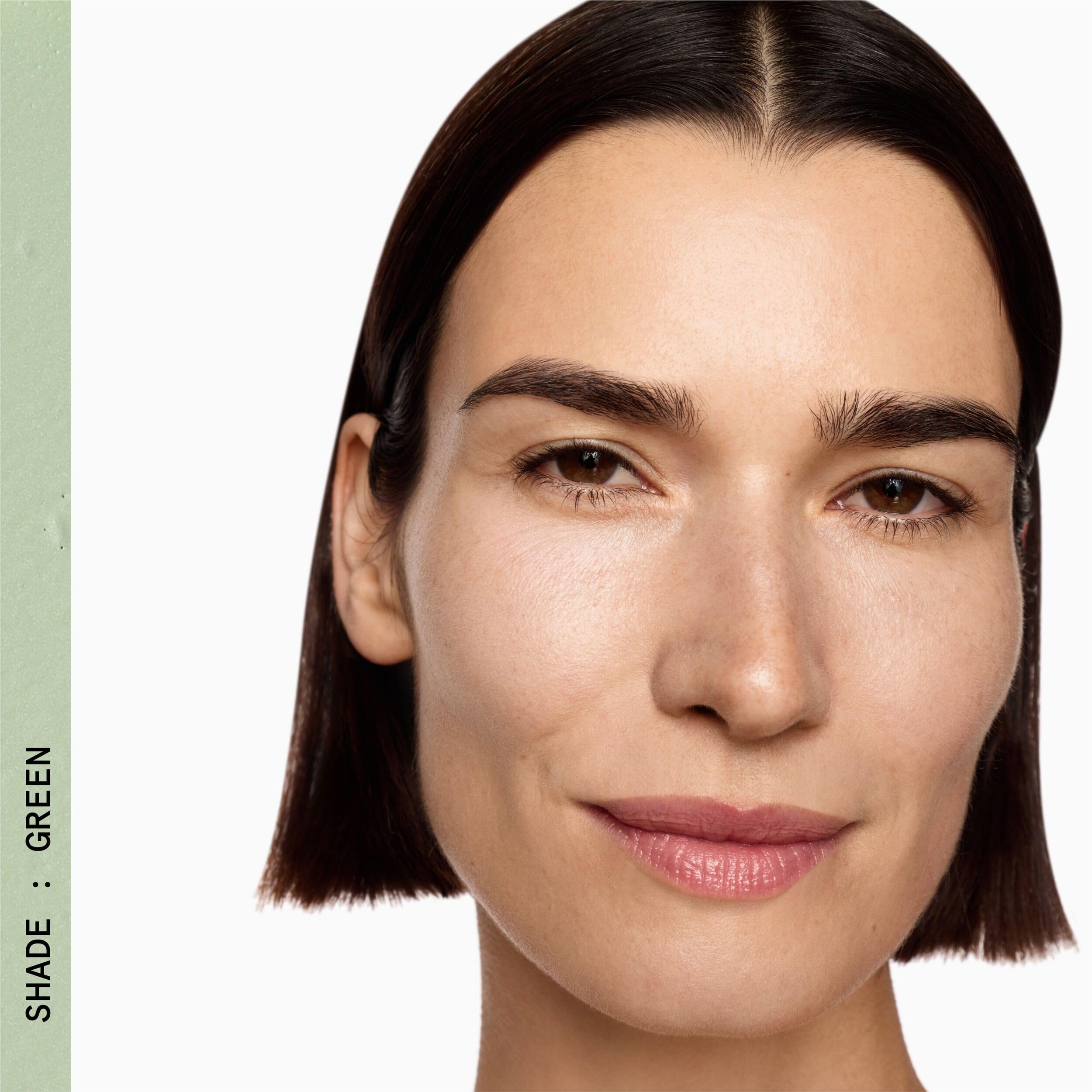 Beauty Pie Superluminous Redness Corrector Green swatch on skin offers full coverage.