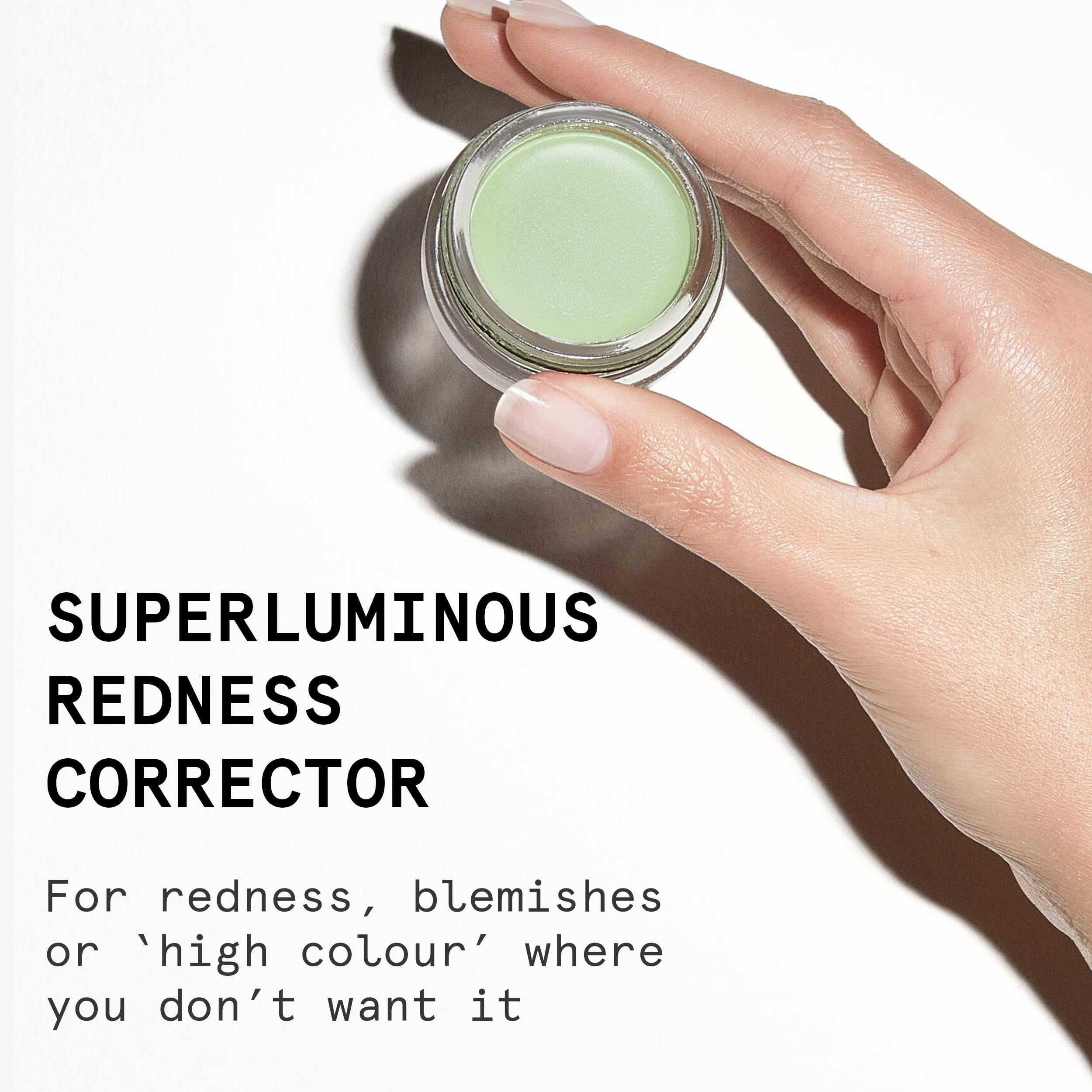 Beauty Pie Superluminous Redness Corrector Green swatch shows creamy texture.