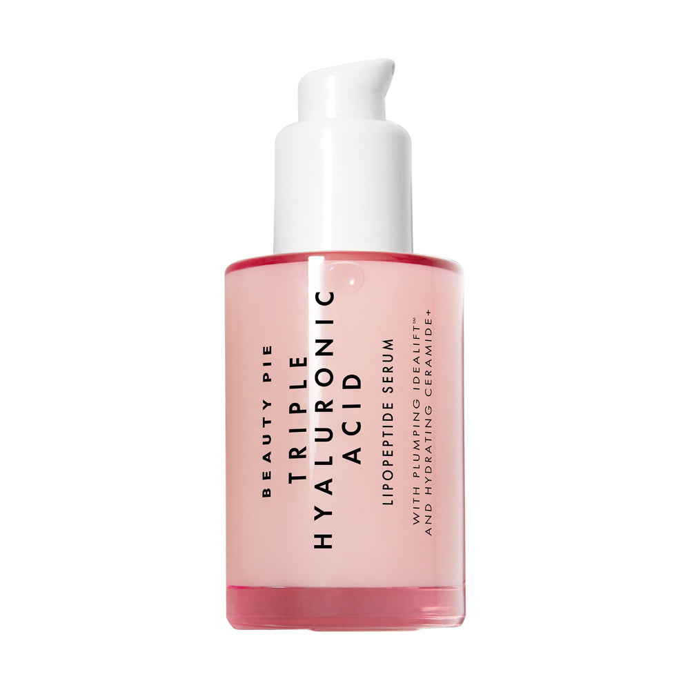 Beauty Pie Triple Hyaluronic Acid Serum bottle shown for deep hydration and glow