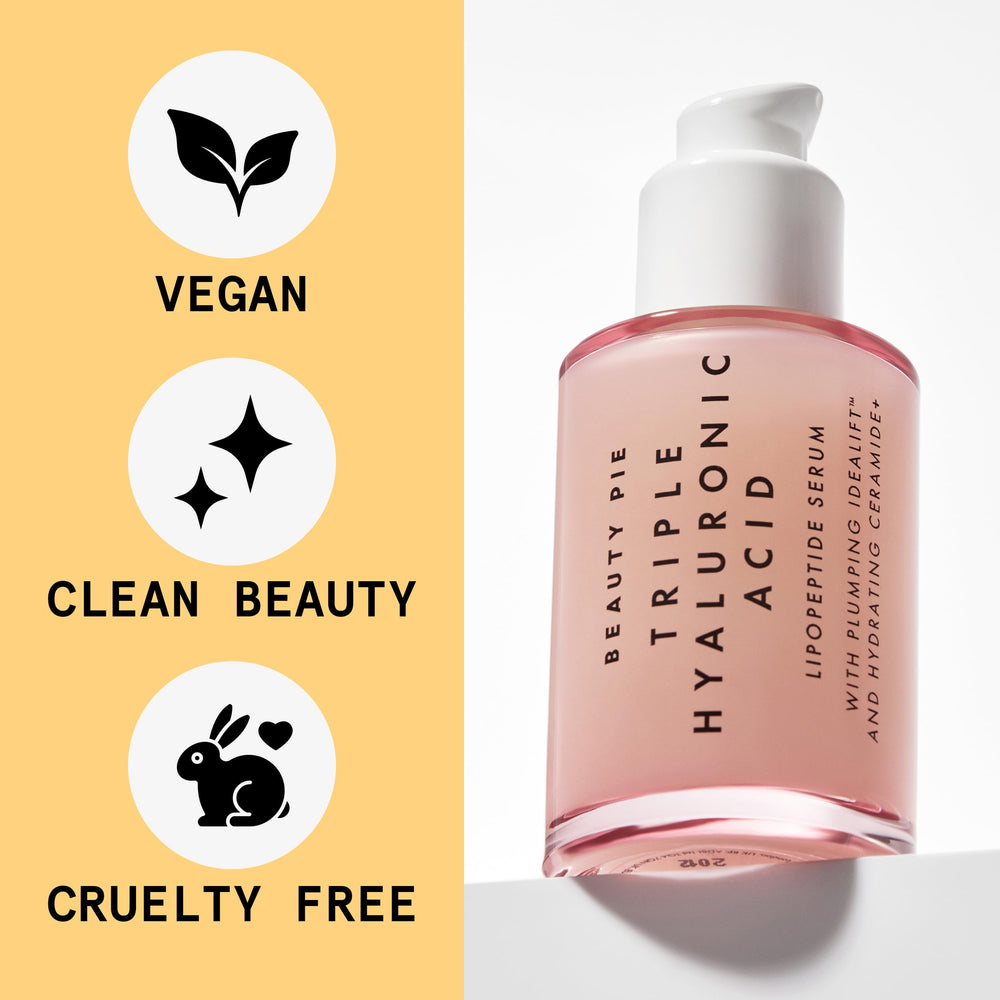 Beauty Pie Triple Hyaluronic Serum ingredients visual with peptides and ceramides