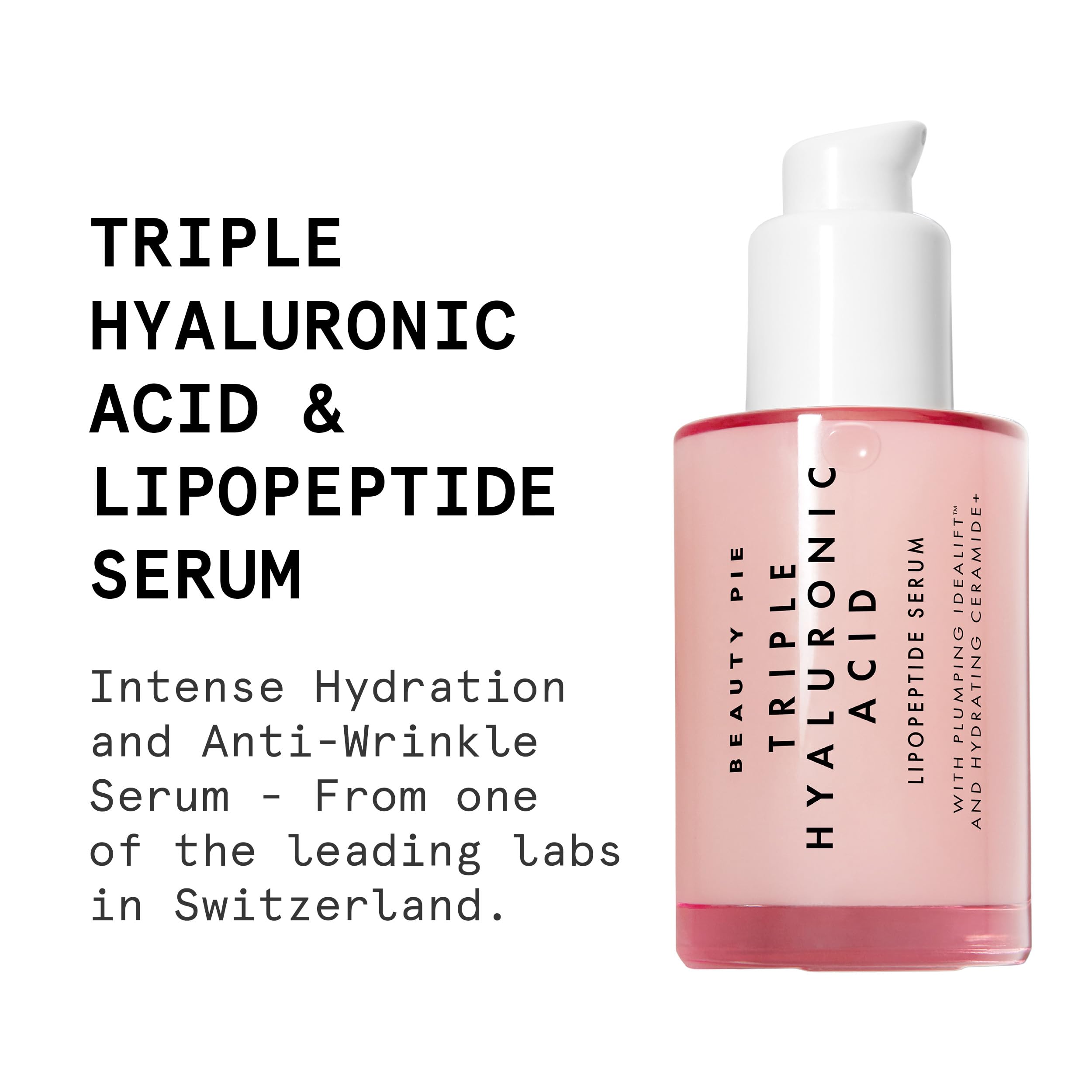 Beauty Pie Triple Hyaluronic Serum pump in use for rapid moisturization