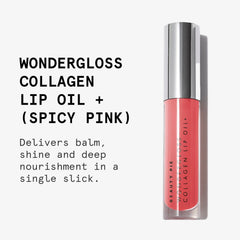 Wondergloss lip oil pink swirl texture delivers sheer color.