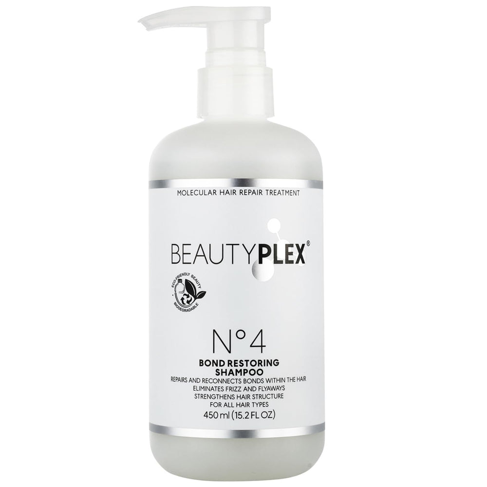 Beauty Plex No. 4 shampoo bottle highlighting bond repair and moisture for thinning hair