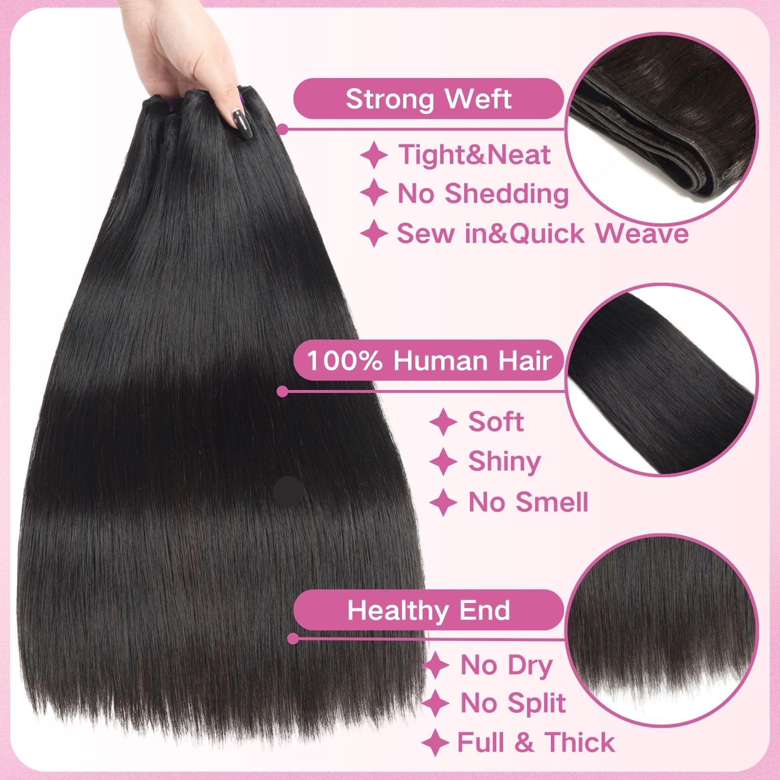 Beauty Queen Brazilian straight bundles 22inch for dramatic length and fullness