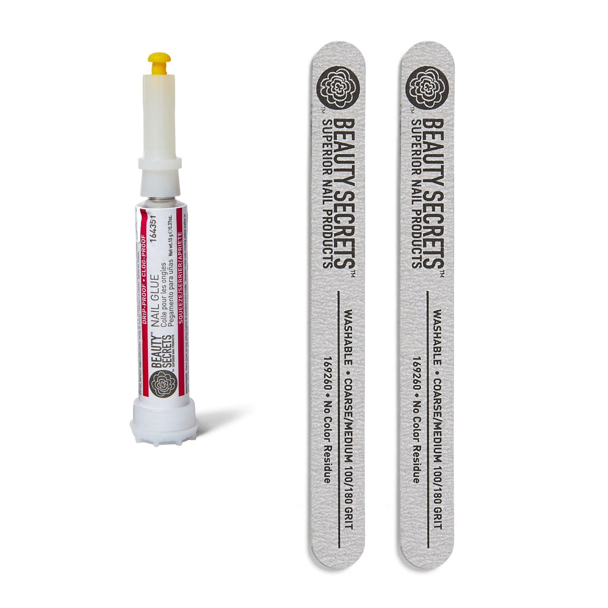 Beauty Secrets nail glue bottle with drip-proof design for precise application.