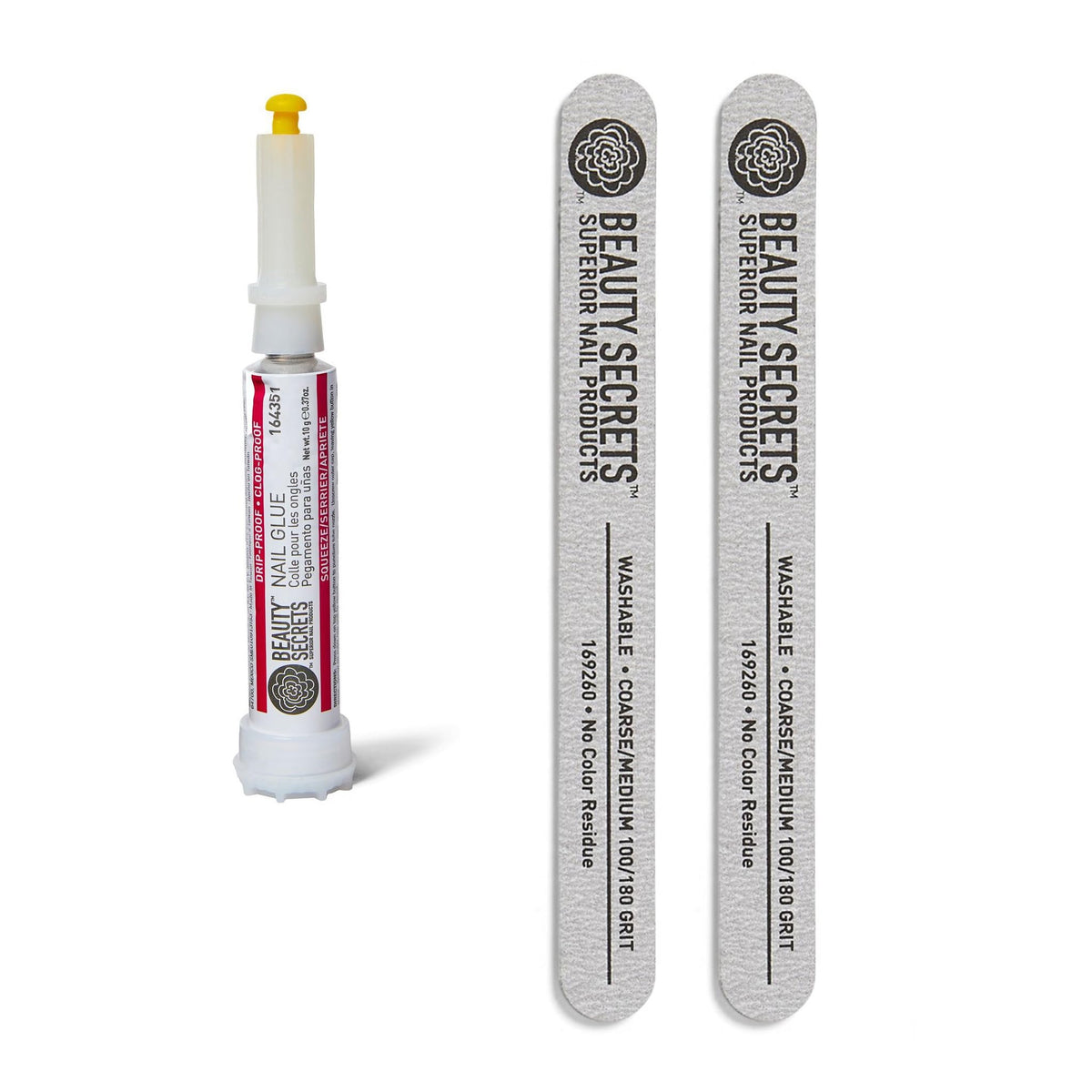 Beauty Secrets nail glue bottle with drip-proof design for precise application.