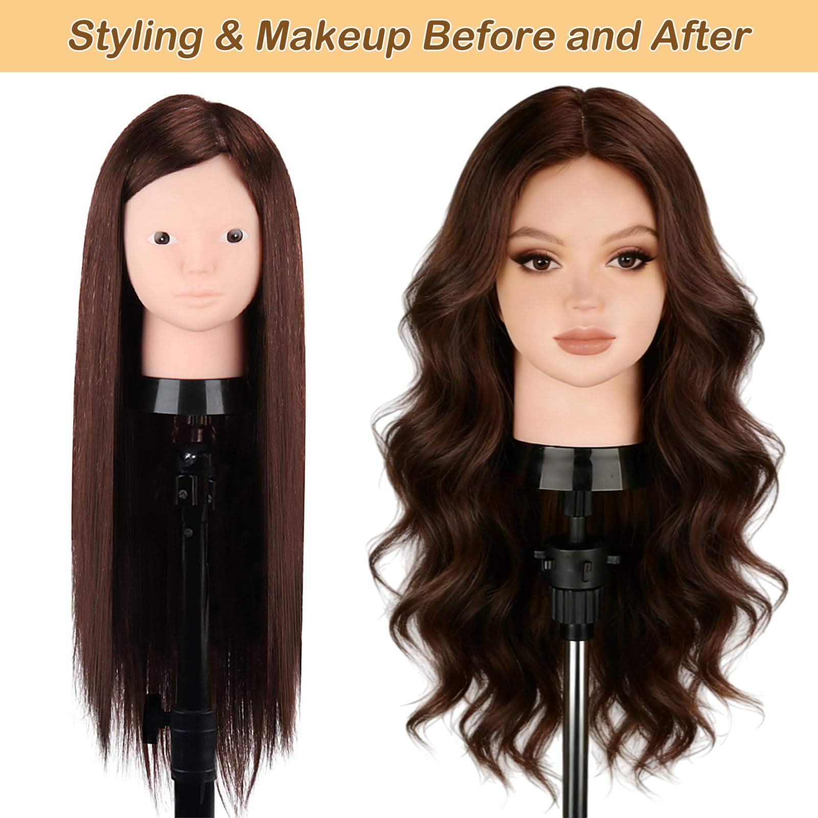 Beauty Star head length 23.5 inch enables long braids.