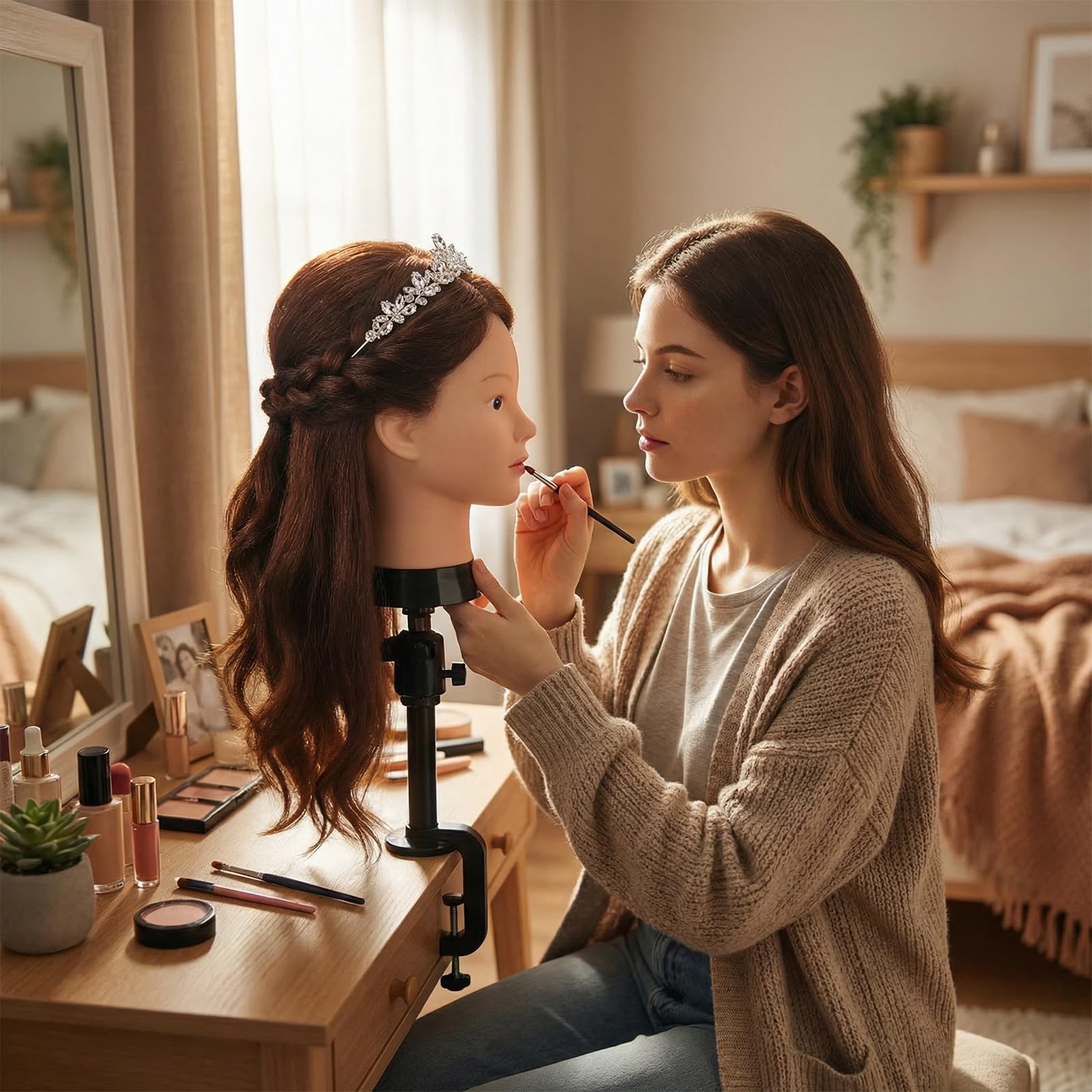 Beauty Star mannequin head for makeup practice and facial artistry.