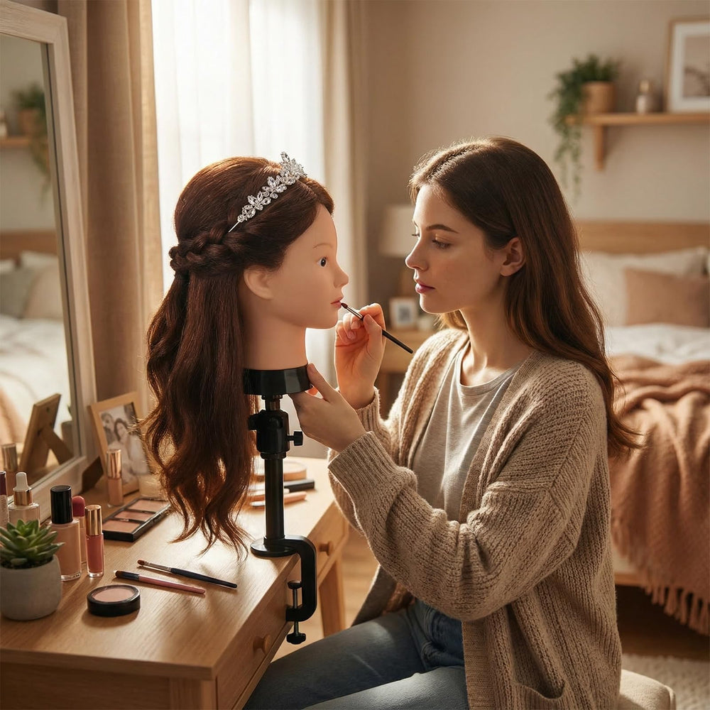 Beauty Star mannequin head for makeup practice and facial artistry.