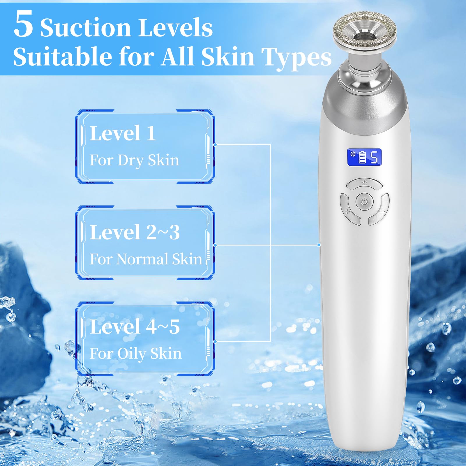 Beauty Star vacuum suction levels 5 enable controlled cleansing across zones.