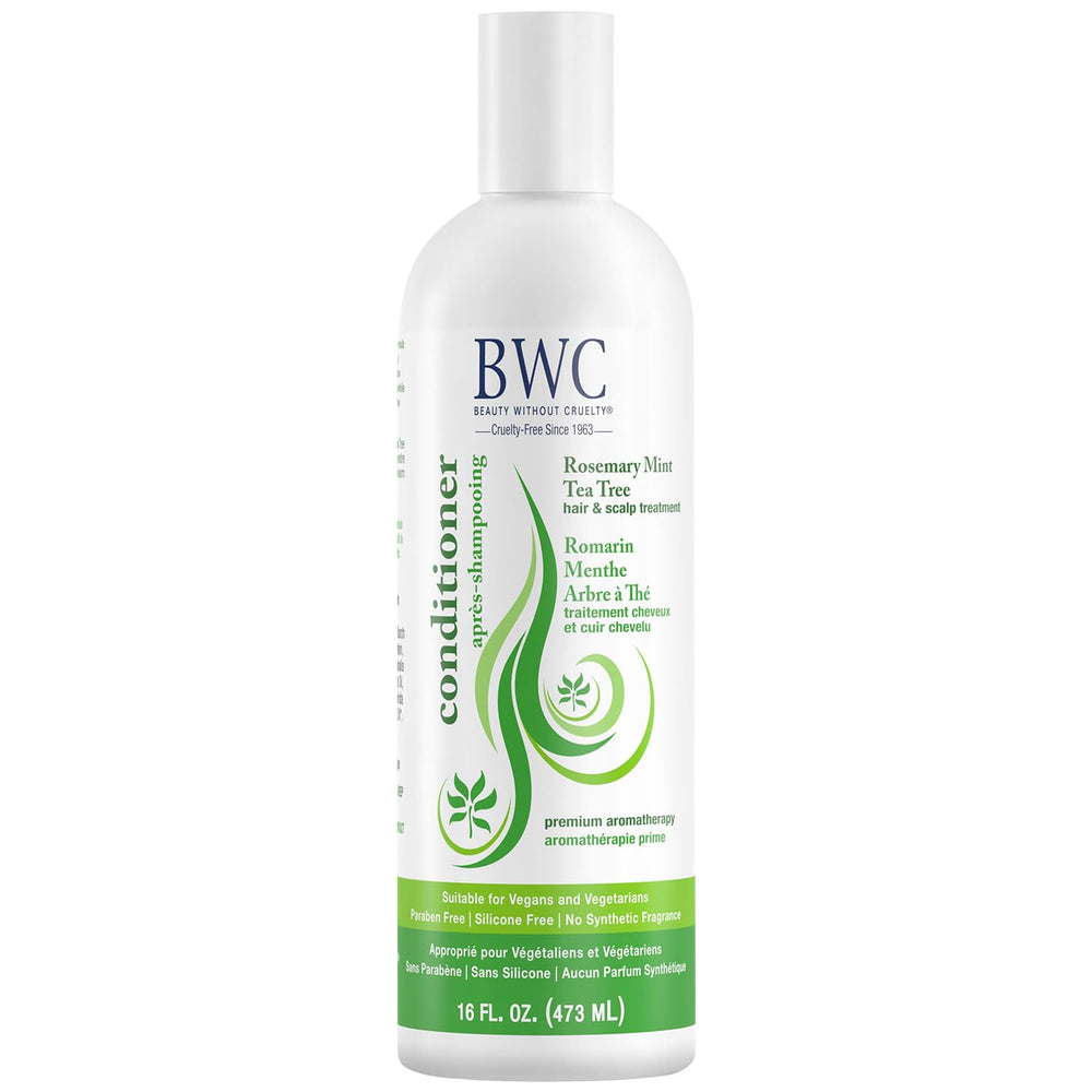 Beauty Without Cruelty conditioner bottle front showing rosemary mint tea tree blend for healthy hair