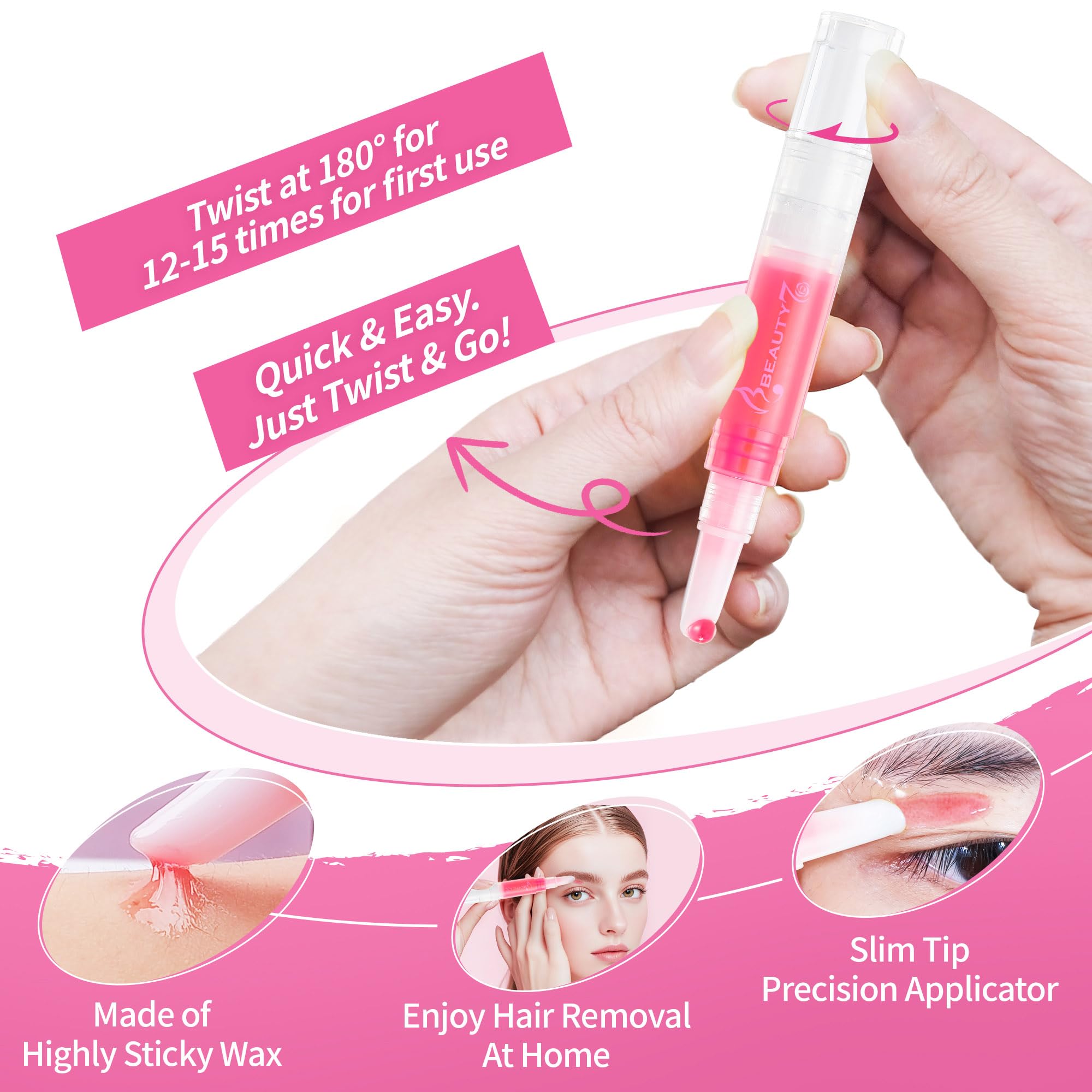 Beauty7 facial hair removal on upper lip, cheeks, and chin for smooth skin.