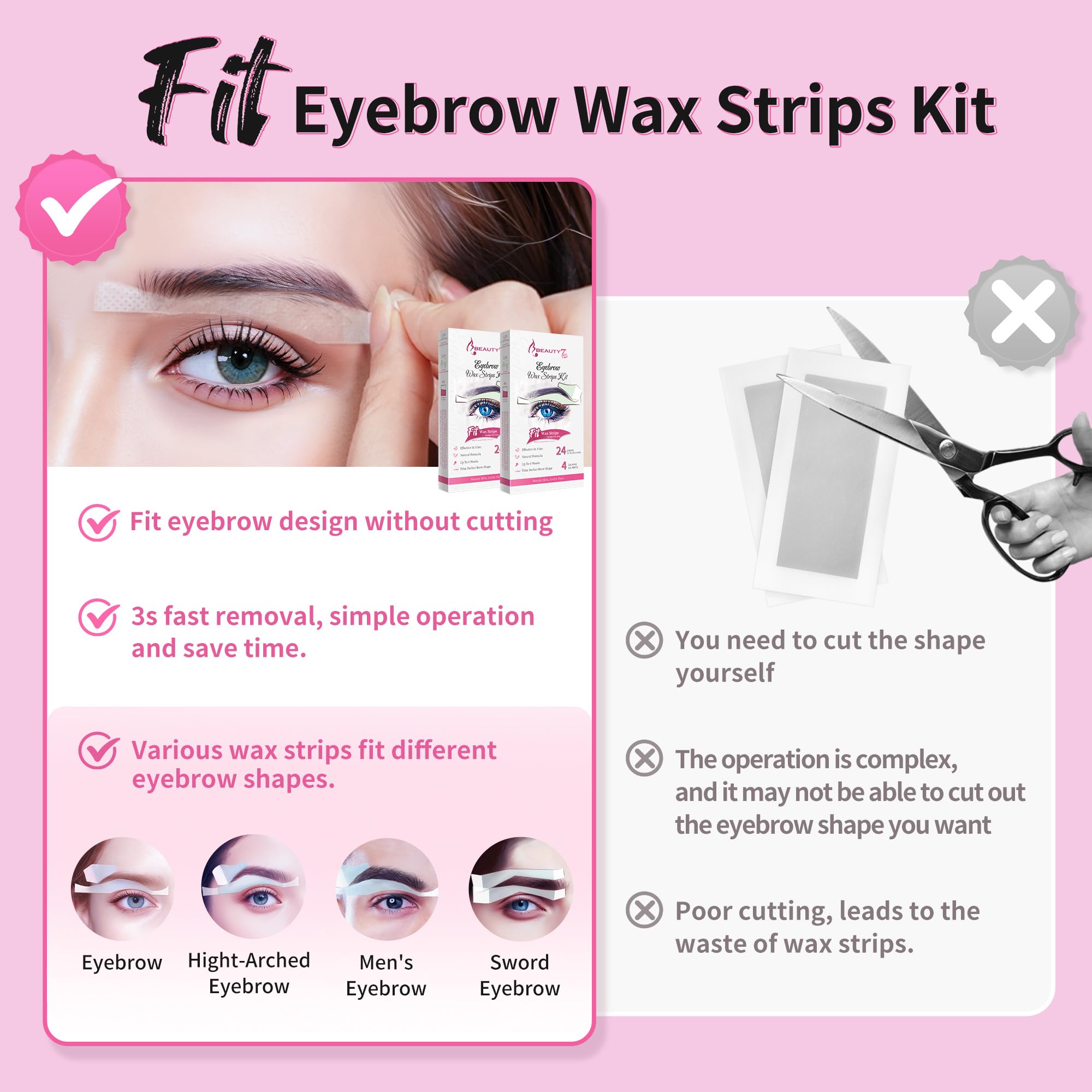 Beauty7 Wax Strips Kit between eyebrow strips target small brow hairs for a cleaner look