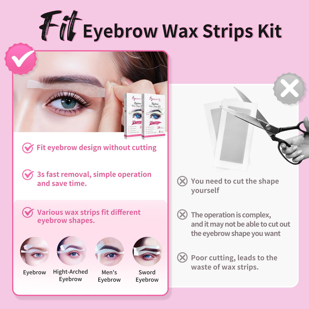 Beauty7 Wax Strips Kit between eyebrow strips target small brow hairs for a cleaner look