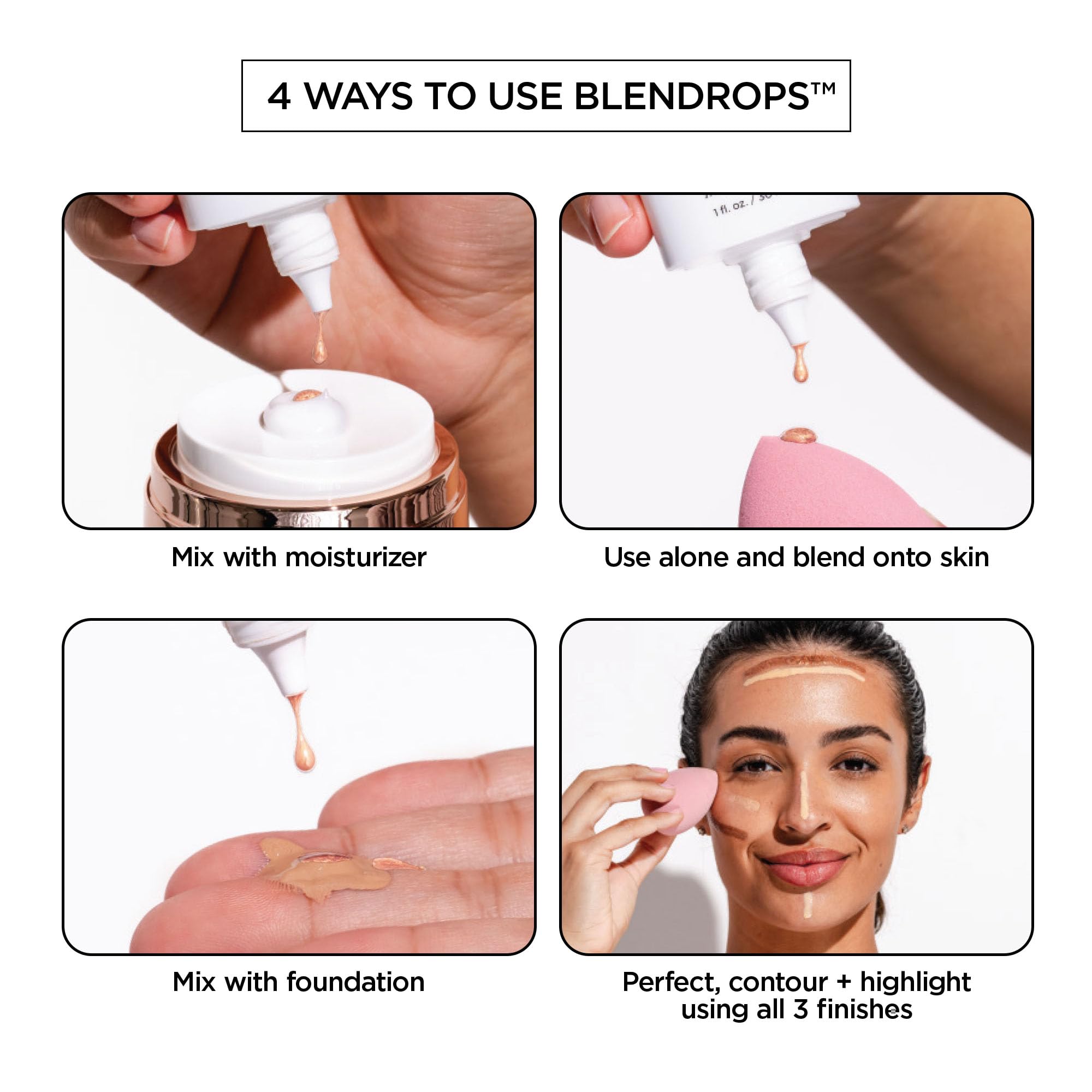 BeautyBio Blendrops blended with foundation for seamless base and glow