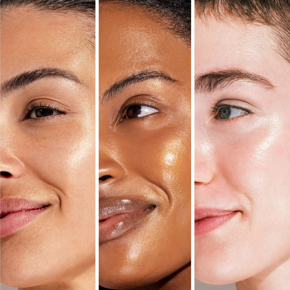 BeautyBio Blendrops SPF 46 champagne shimmer finish visible on skin