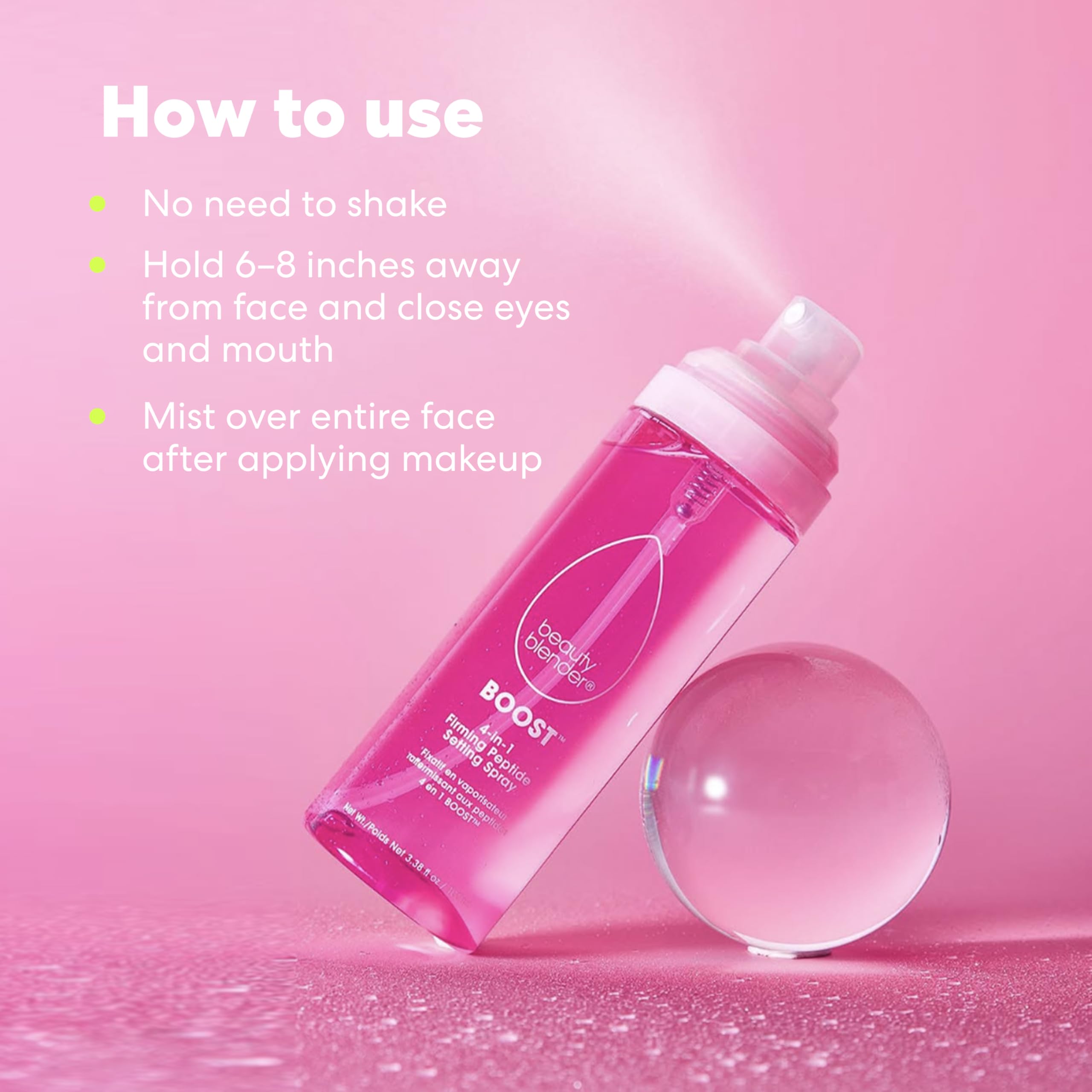 Beautyblender Boost hydrating mist being spritzed on skin