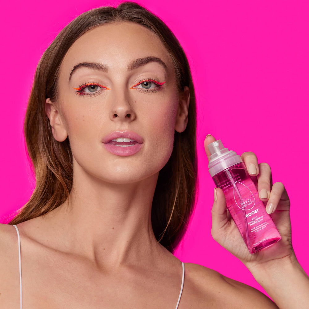Beautyblender Boost refreshing spray on skin for dewy finish