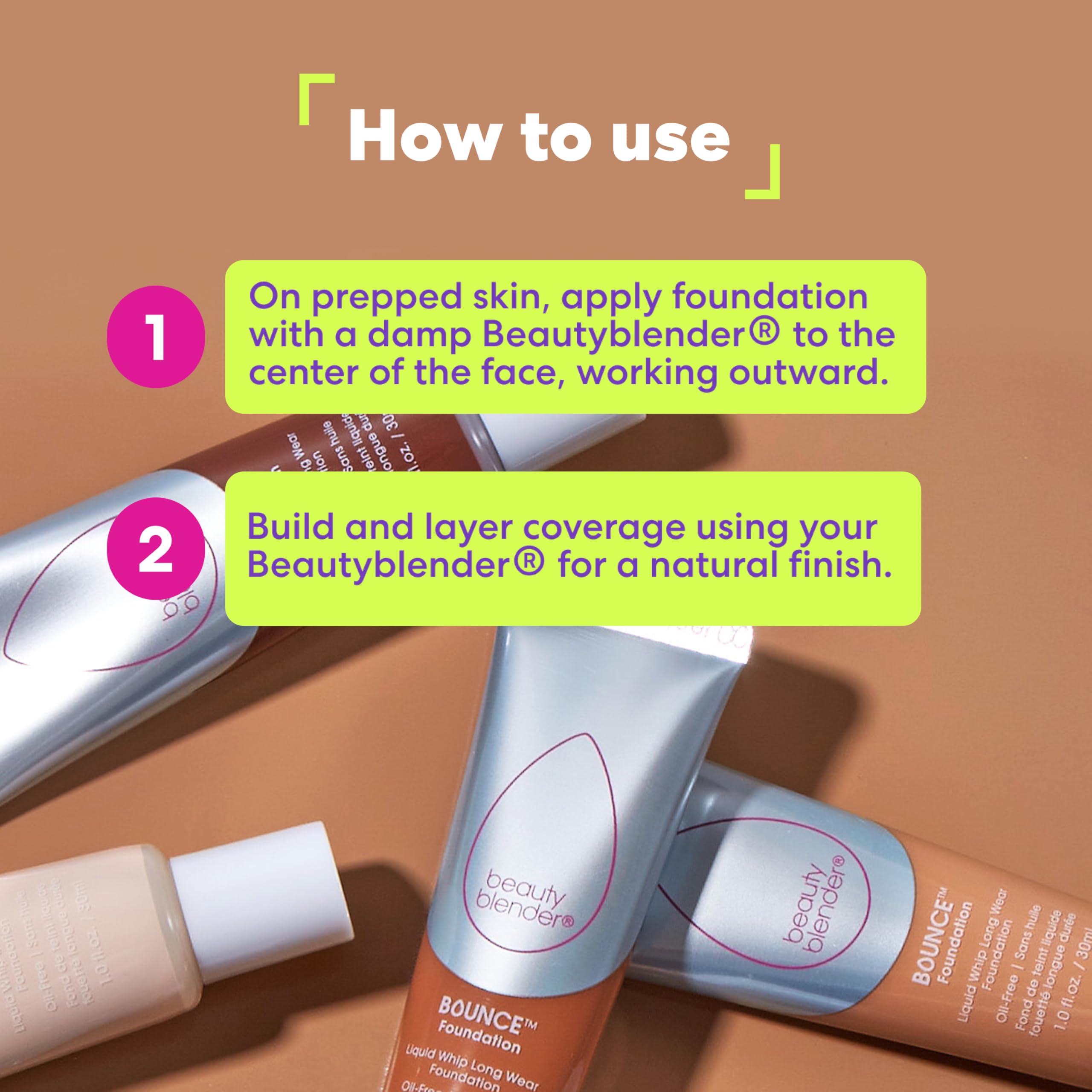 Beautyblender Bounce Liquid Whip full-coverage-application creates seamless matte finish.