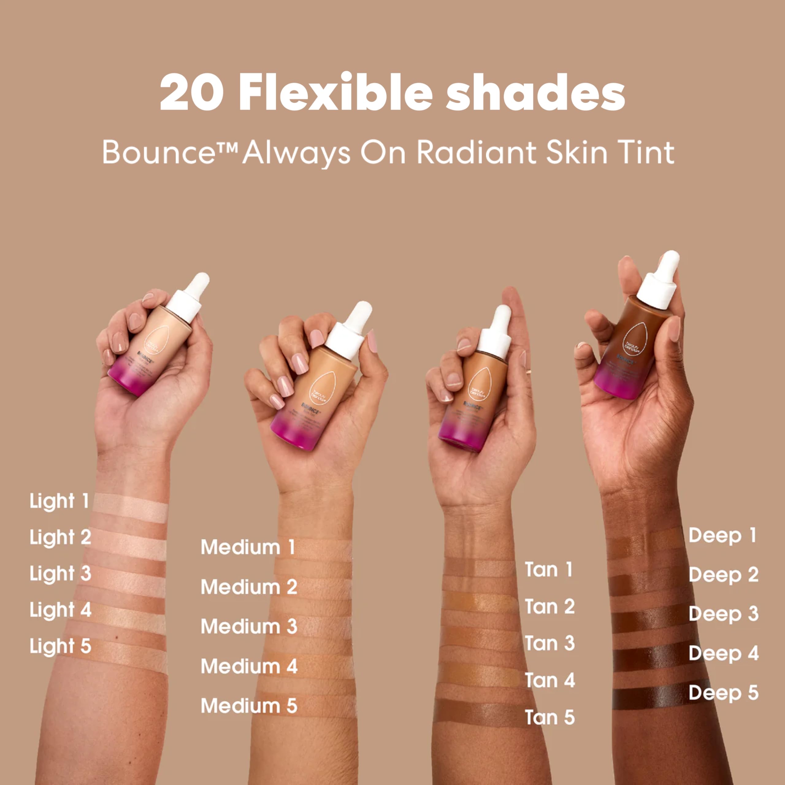 Tan 1 shade swatch on skin demonstrates seamless blend.