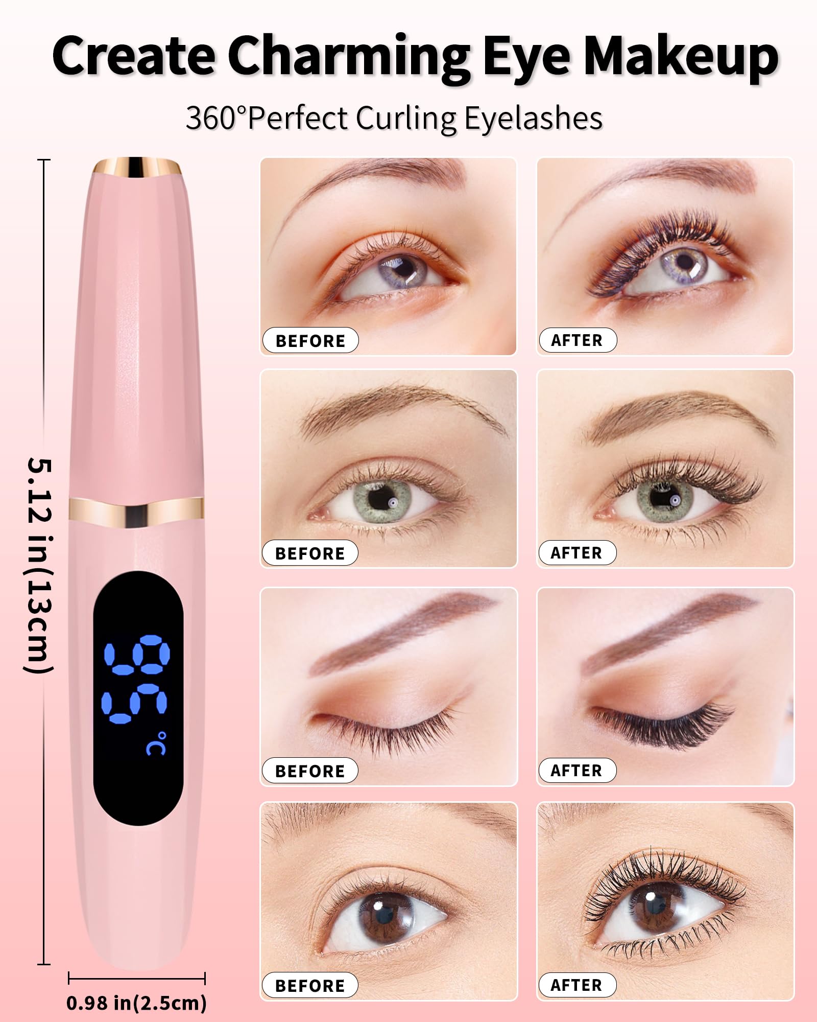 BeautyCurls ergonomic 15° curved head provides safe lash curling skillfully.