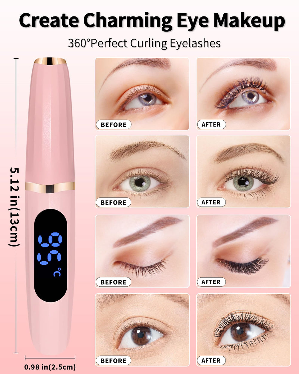 BeautyCurls ergonomic 15° curved head provides safe lash curling skillfully.