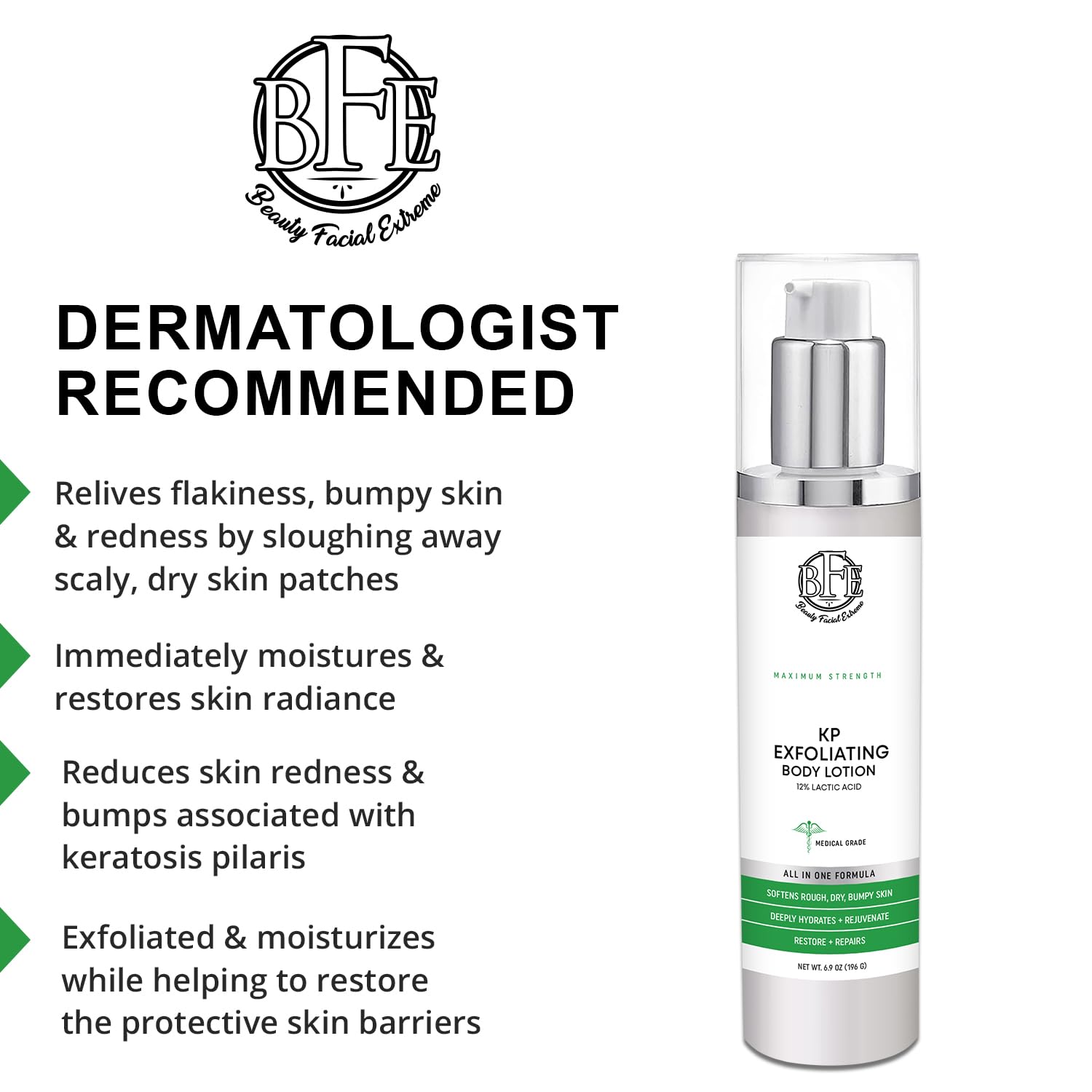 Beauty Facial Extreme kp lotion being applied to an arm for gentle exfoliation and hydration.