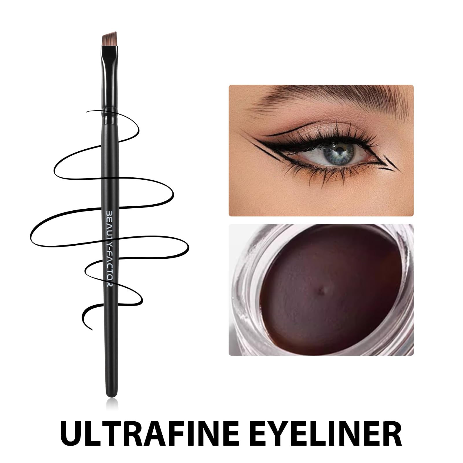 BeautyFactor Angled Eyeliner Brush Set fine point close-up for smooth application.