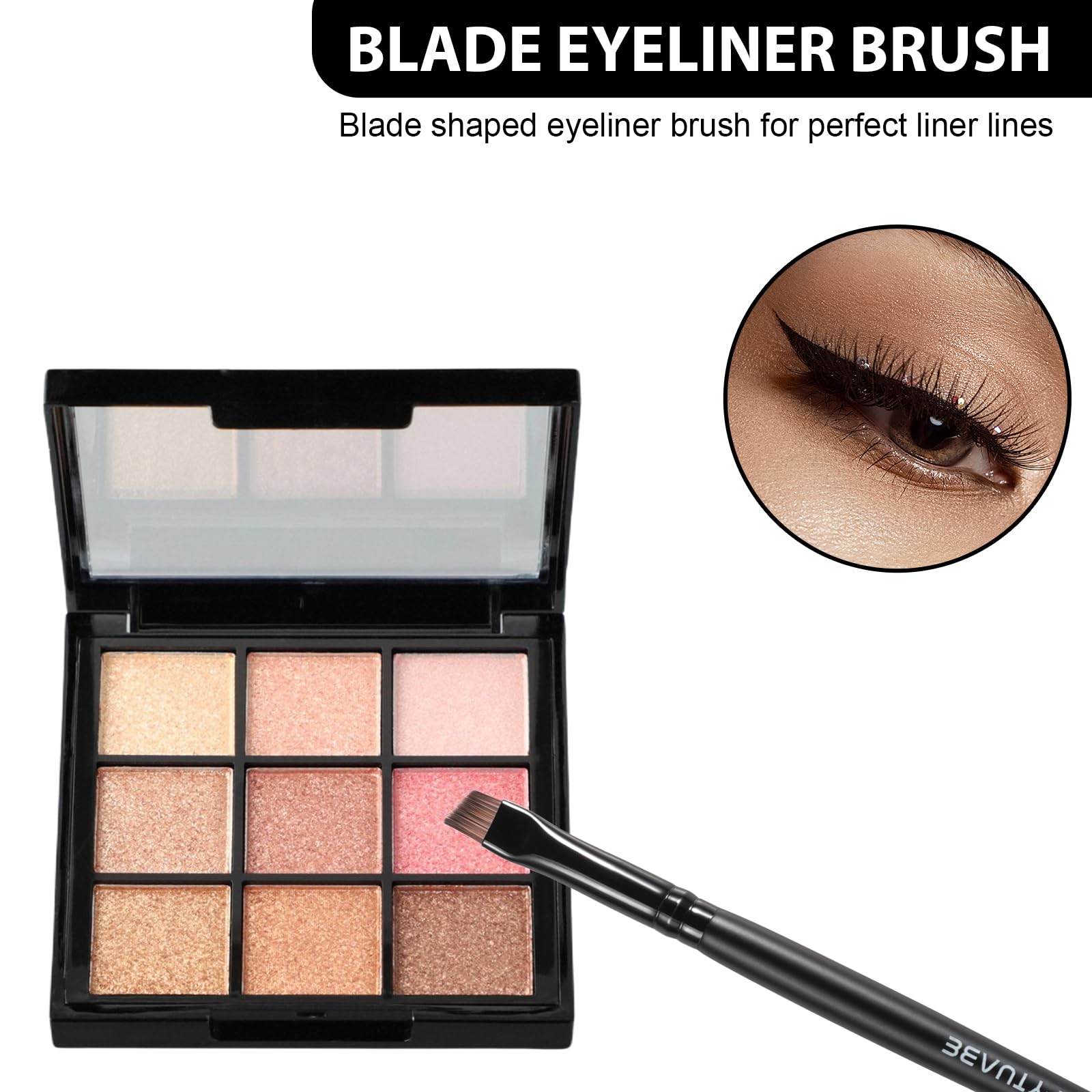 BeautyFactor Angled Eyeliner Brush Set precision edge close-up enables precise line work.