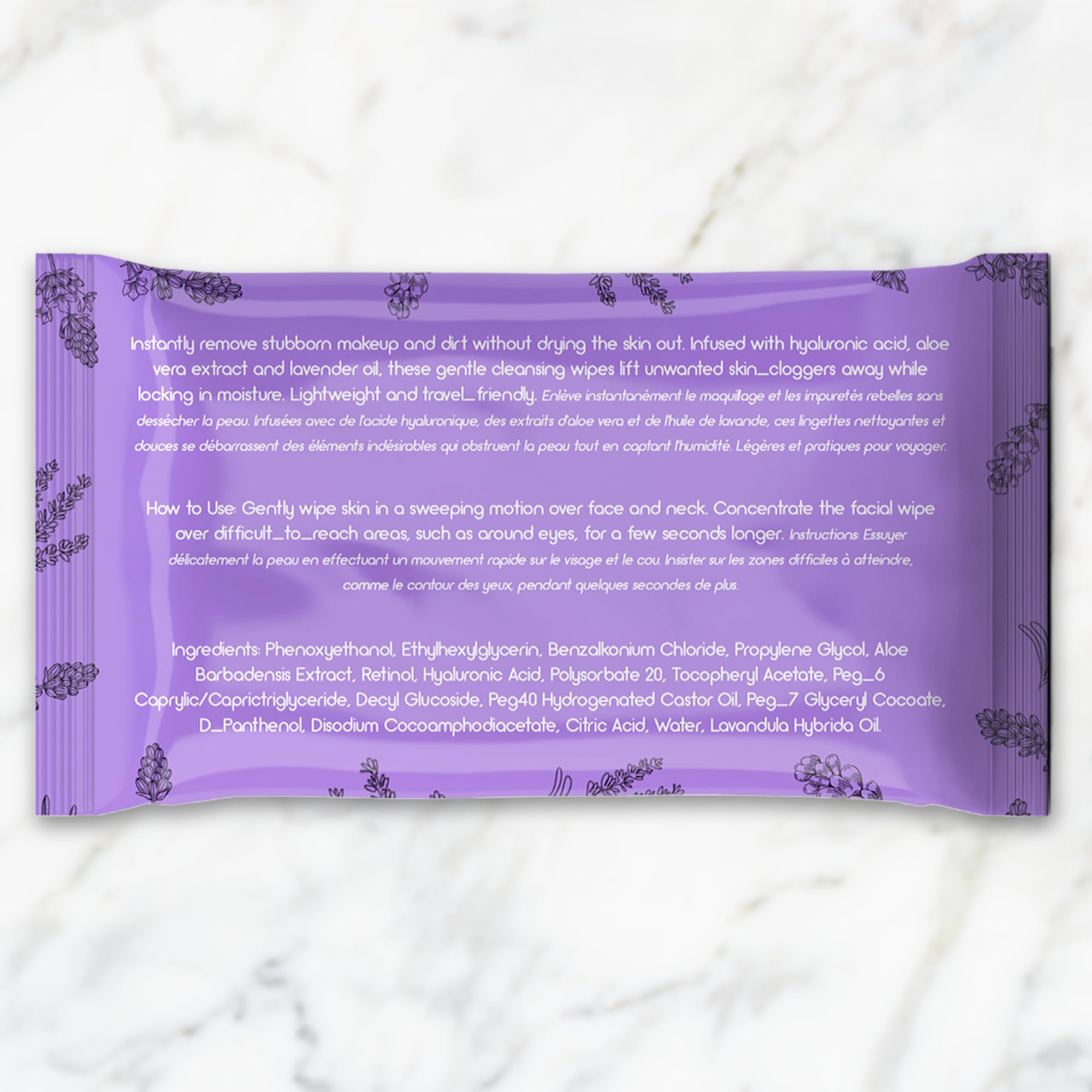 BeautyFrizz Lavender Face Wipes soothing lavender aroma during routine.