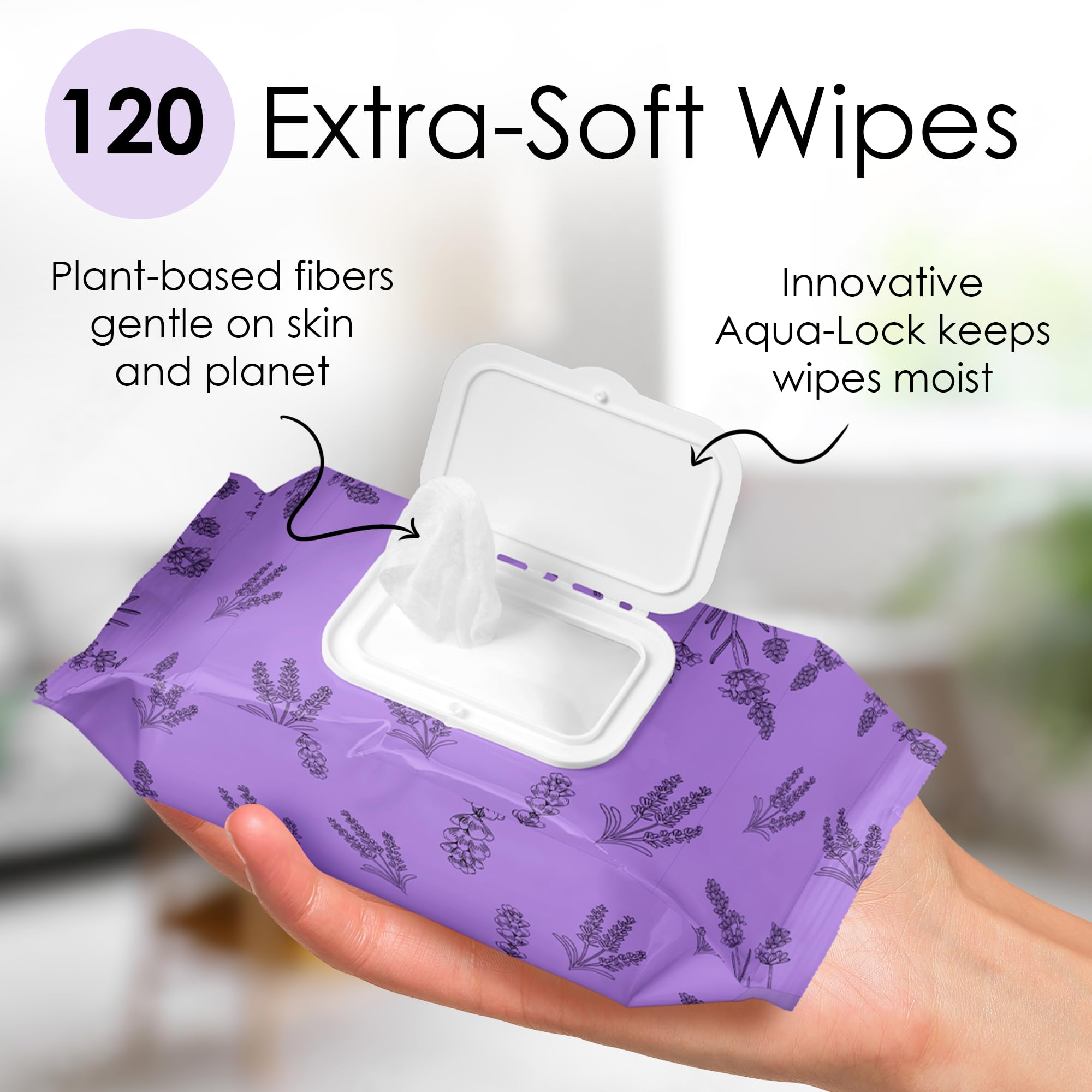 BeautyFrizz Lavender Face Wipes travel case visual for portability.