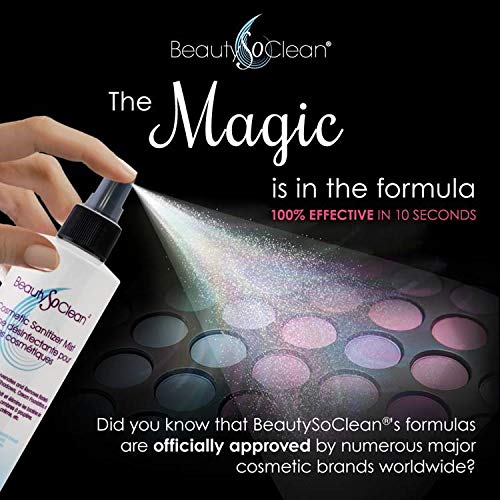Beautysoclean mist label closeup highlighting its surface sanitizing action.